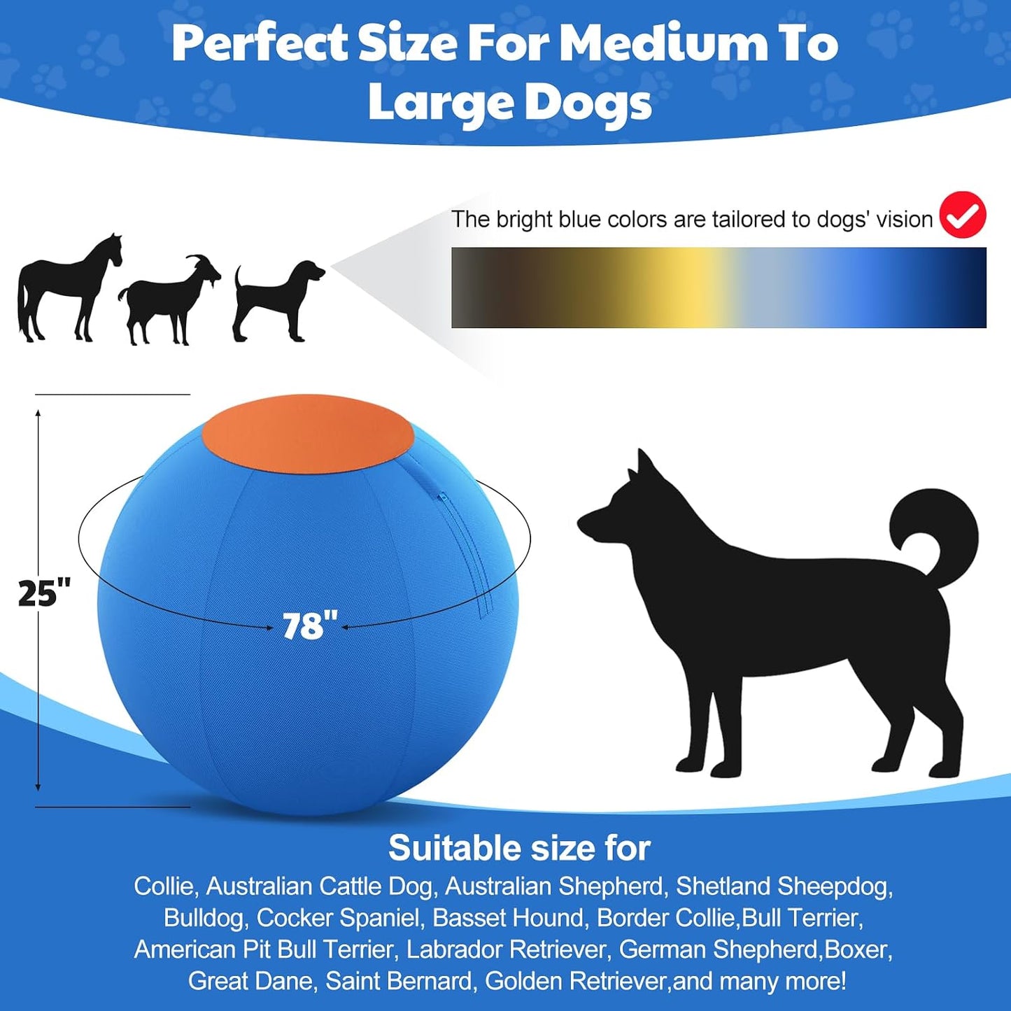 Happypaw 3.0 2026 - Pelota de pastor para perros de 25 pulgadas, re...