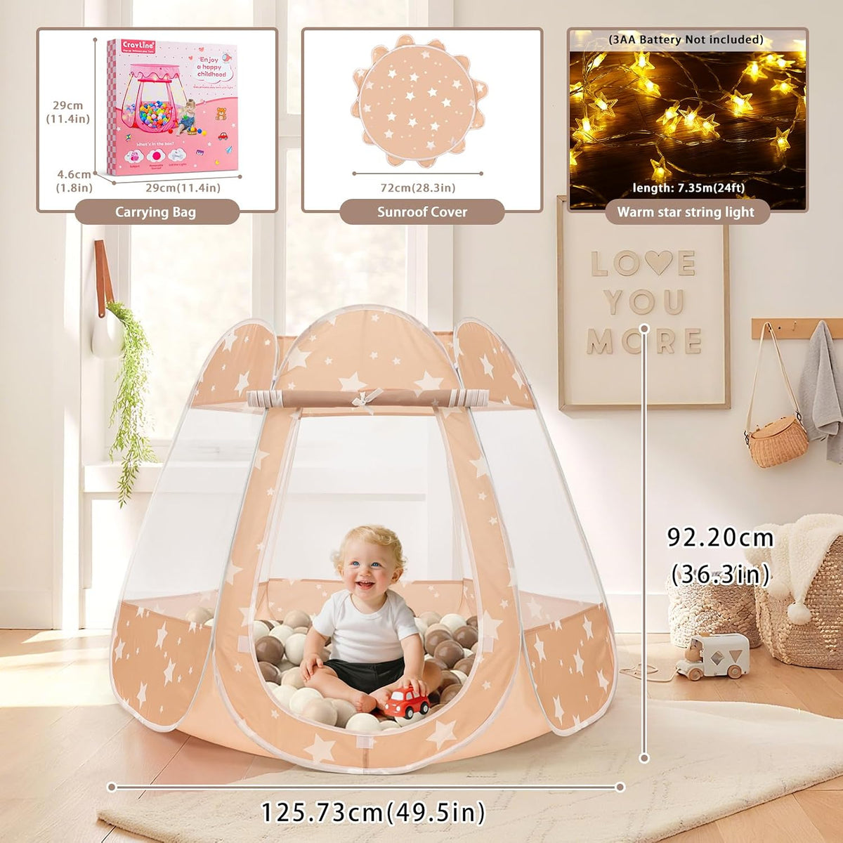 Crayline - Tienda de campaña desplegable de princesa con luz de est...