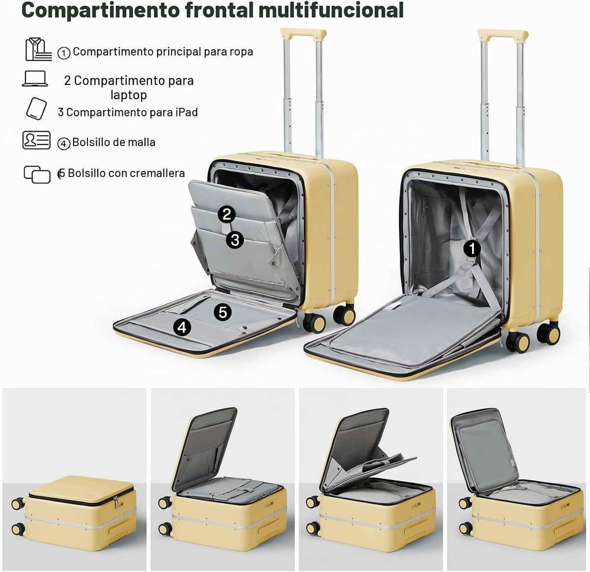 Maleta mixi con ruedas giratorias, maleta de viaje con marco de alu...