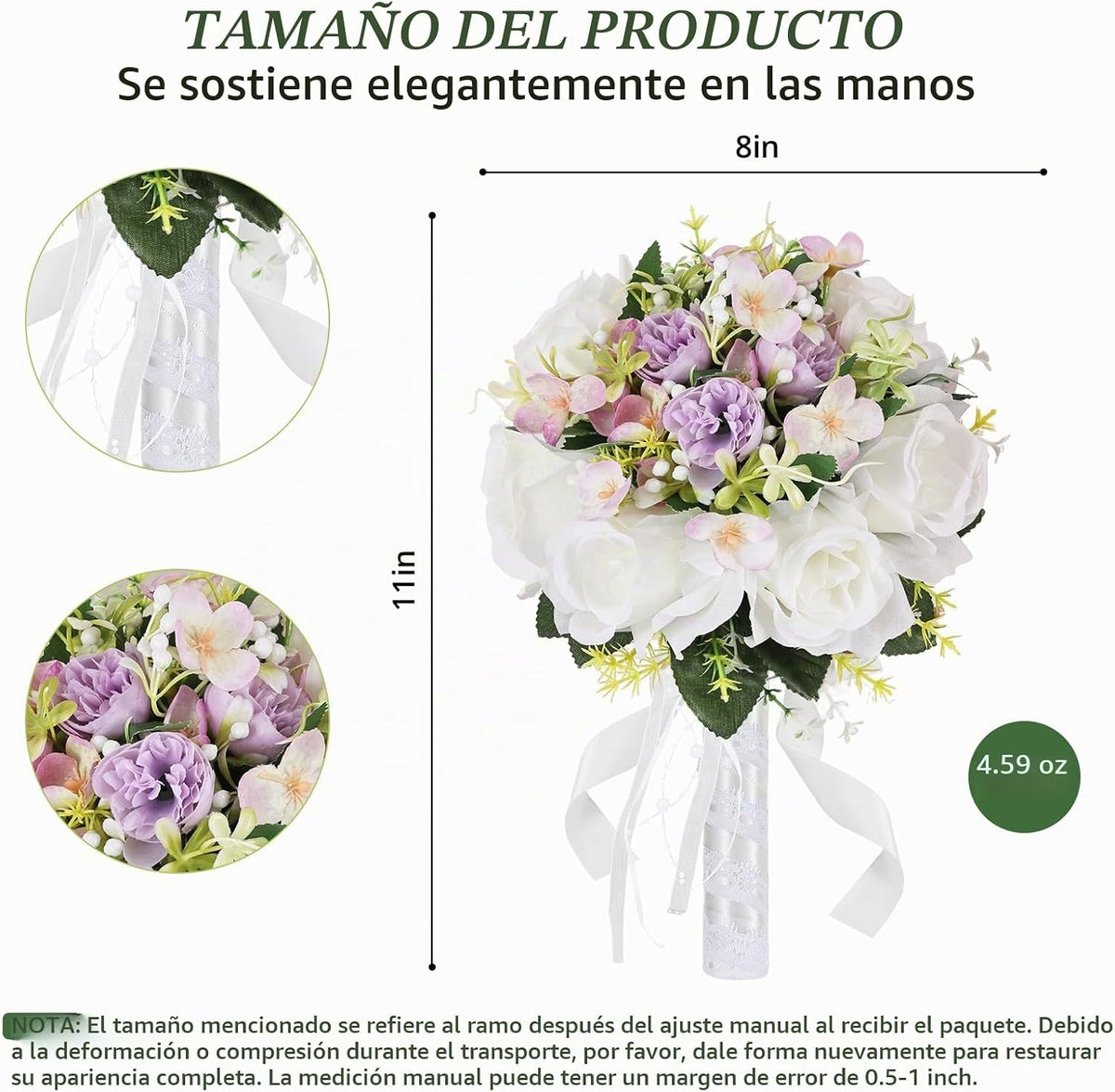 Qeedy - Ramos de boda para novia, rosas artificiales de seda de 8 p...