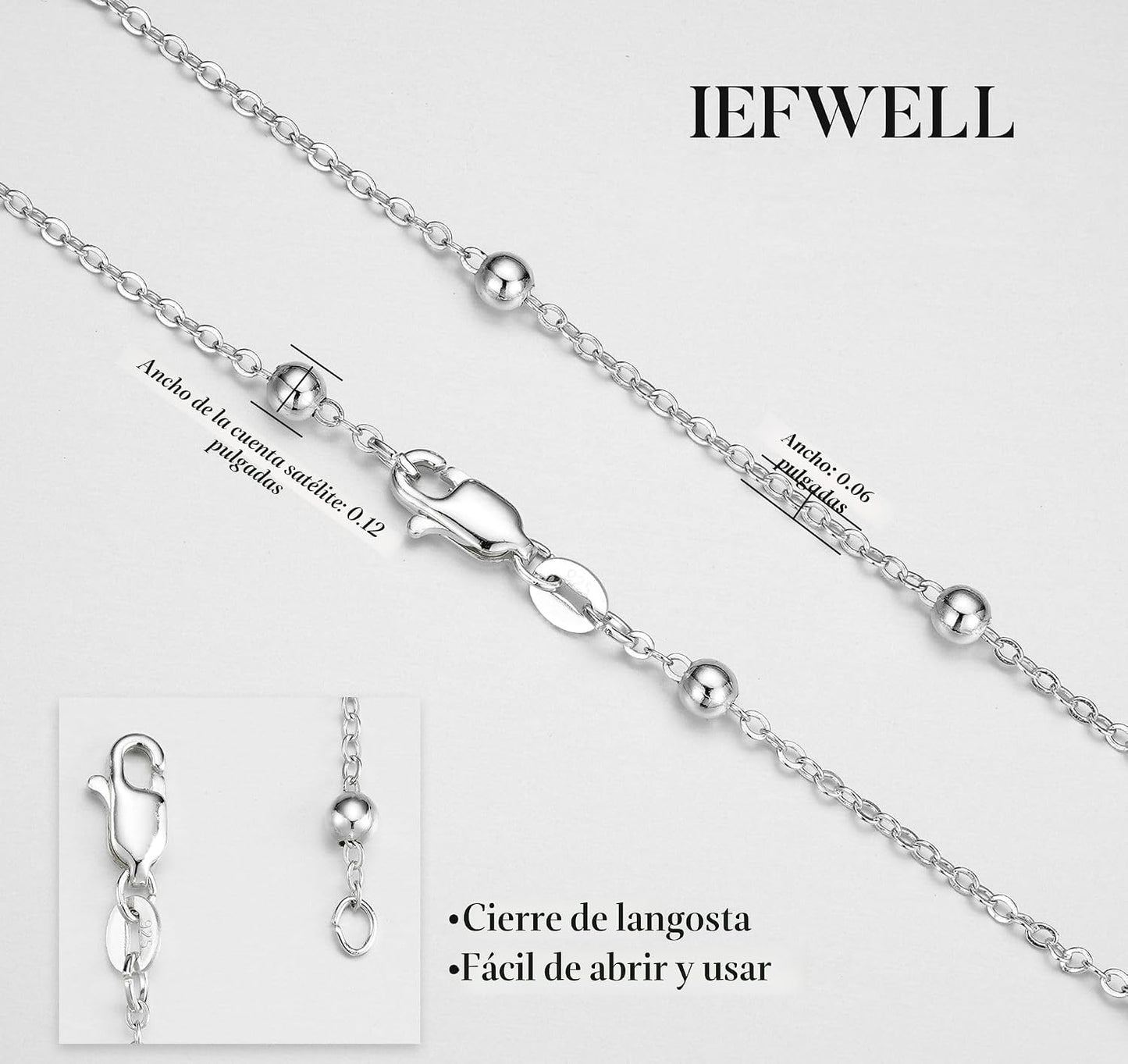 IEFWELL Collar de cadena de plata de ley 925 maciza para mujer, cad...