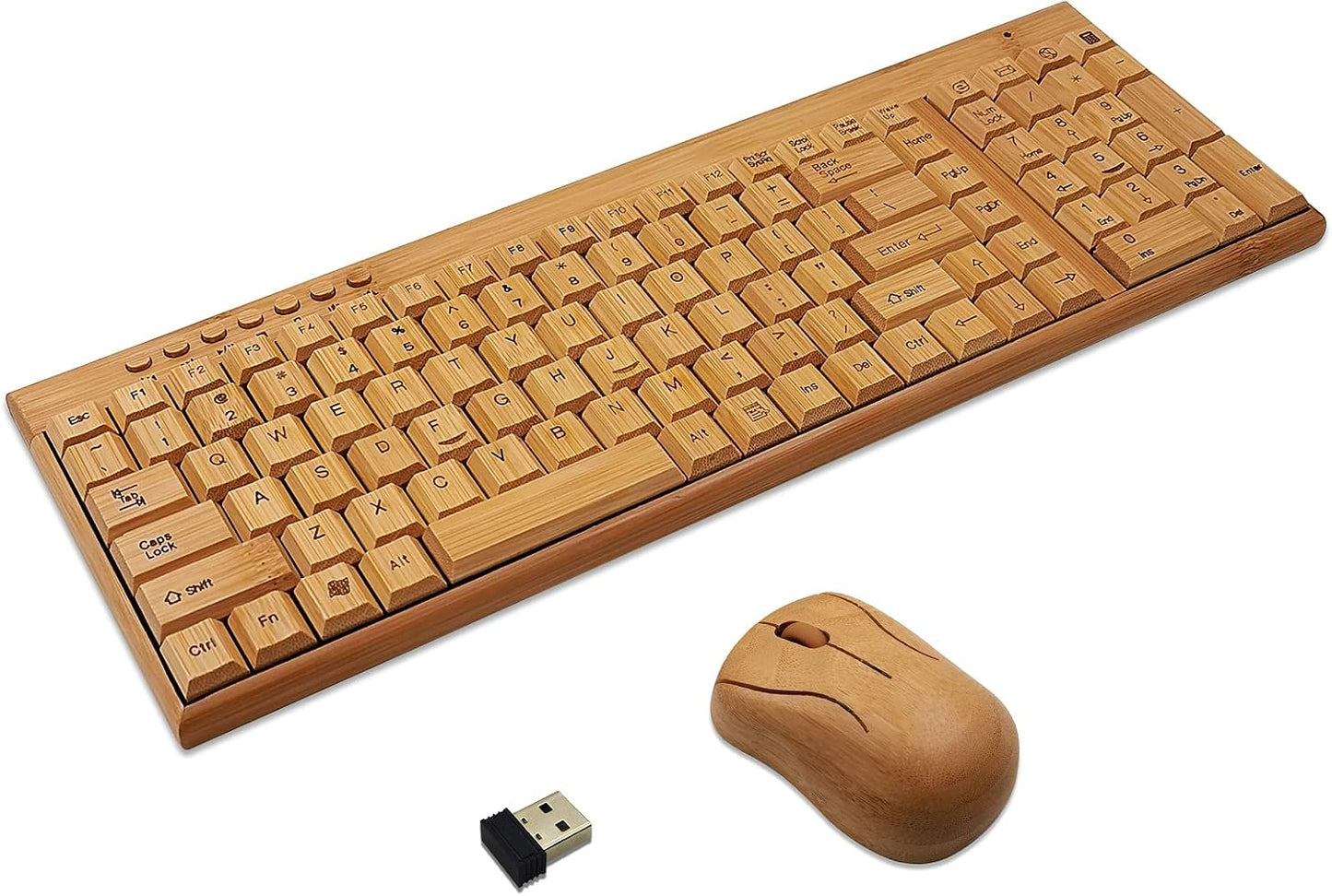 Smart Tech Combo de teclado y mouse inalámbricos de bambú natural d...