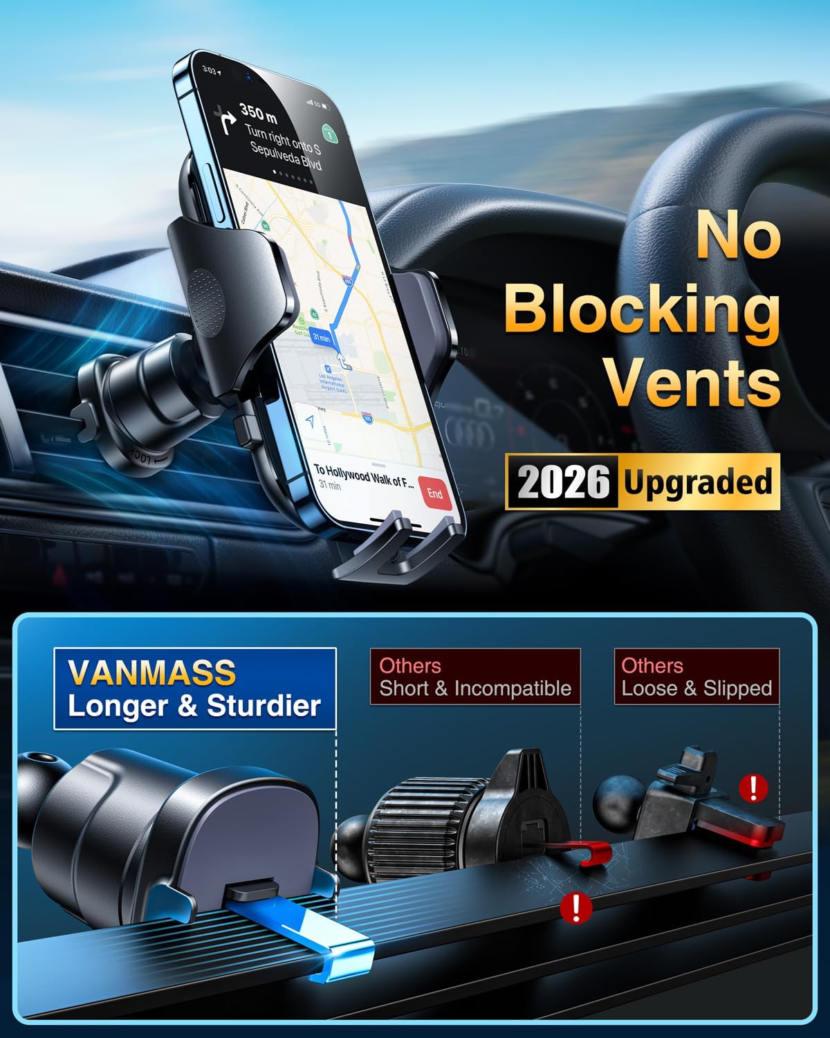 VANMASS - Soporte para teléfono de automóvil de grado militar real...