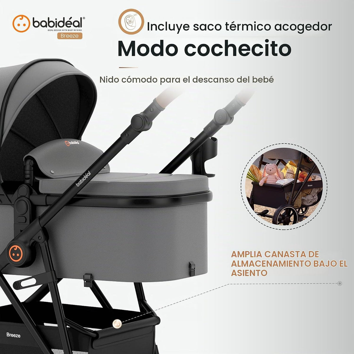 Babideal Cochecito de bebé para recién nacido y niño, plegado con u...