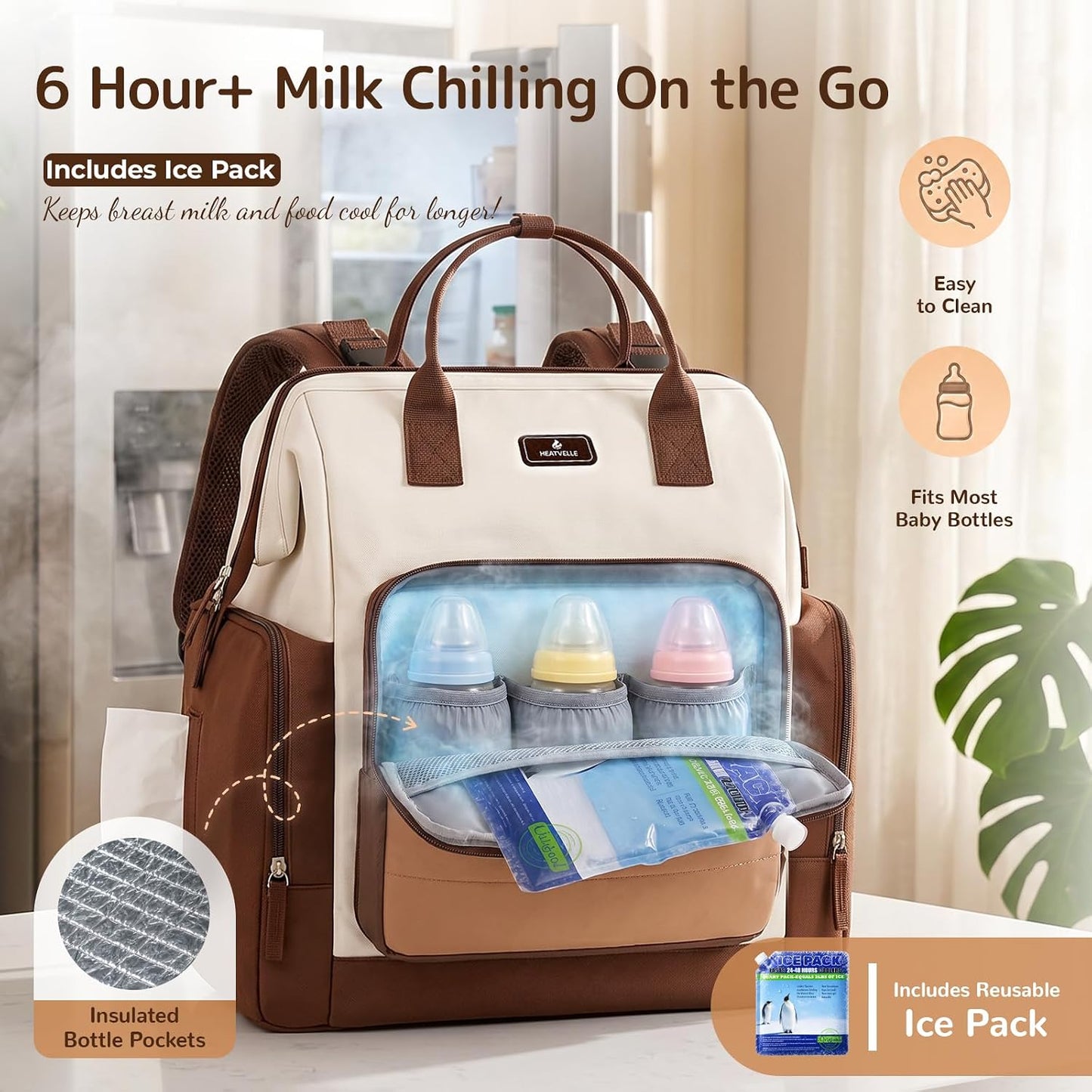 Heatvelle Mochila para pañales con bolsa calentadora de biberones p...