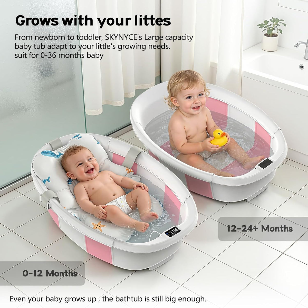 Bañera plegable para recién nacidos a niños pequeños de 0 a 36 mese...