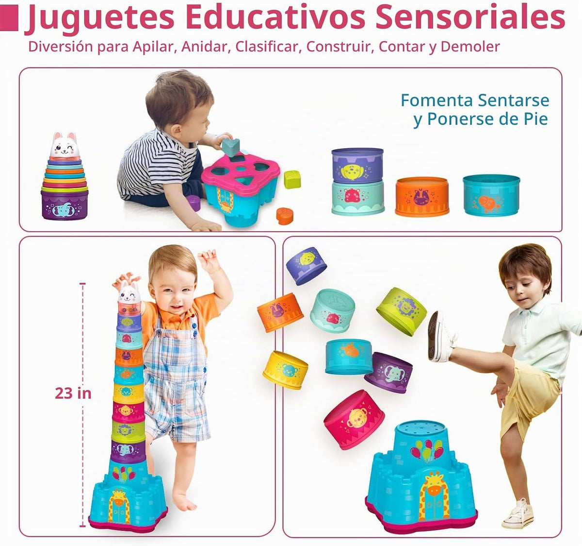 LTKFFFdp - Juguetes apilables para bebés de 1 a 3 años, clasificado...