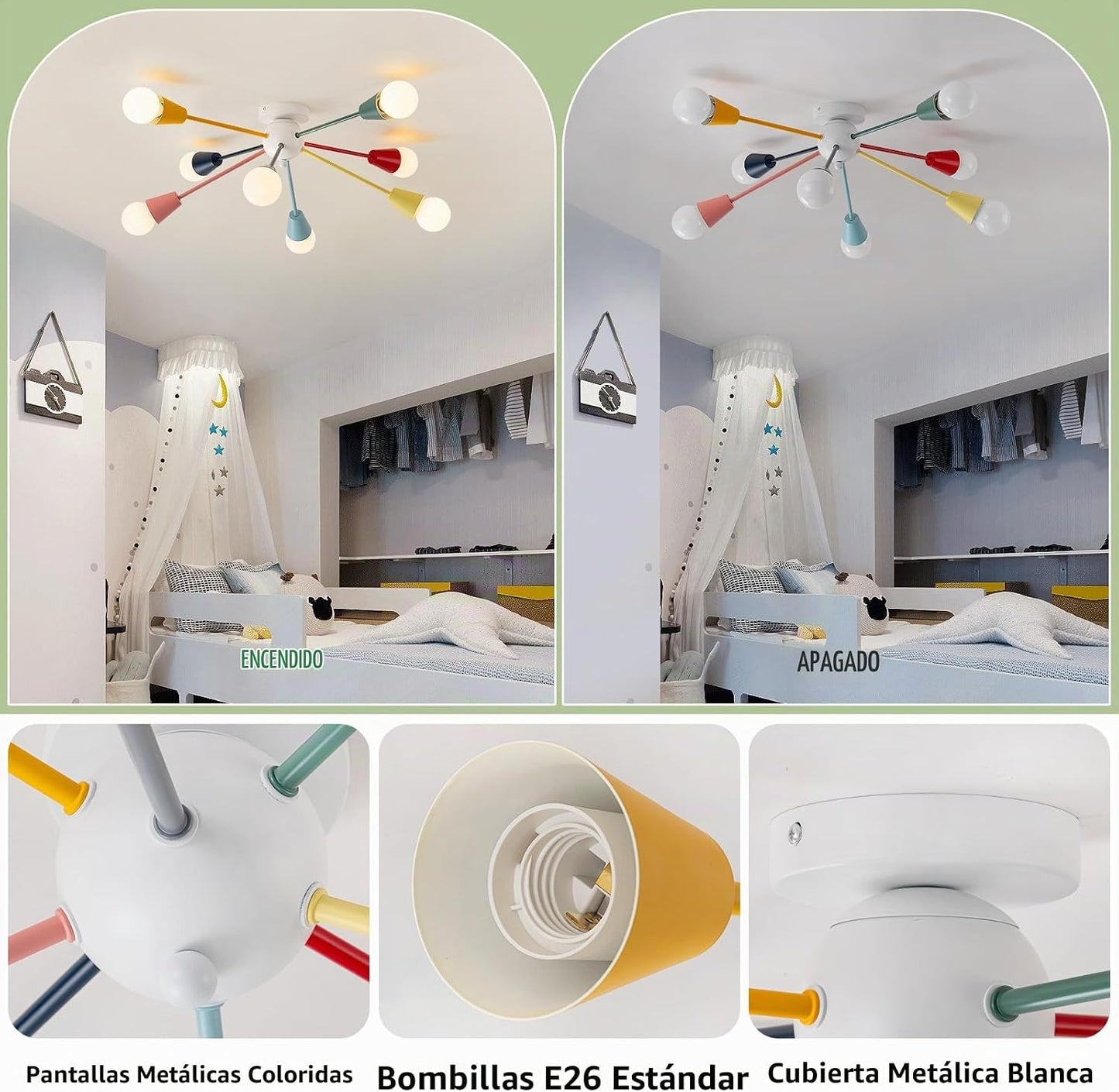 Ymlii Candelabro colorido, candelabro Sputnik moderno de 8 luces, l...