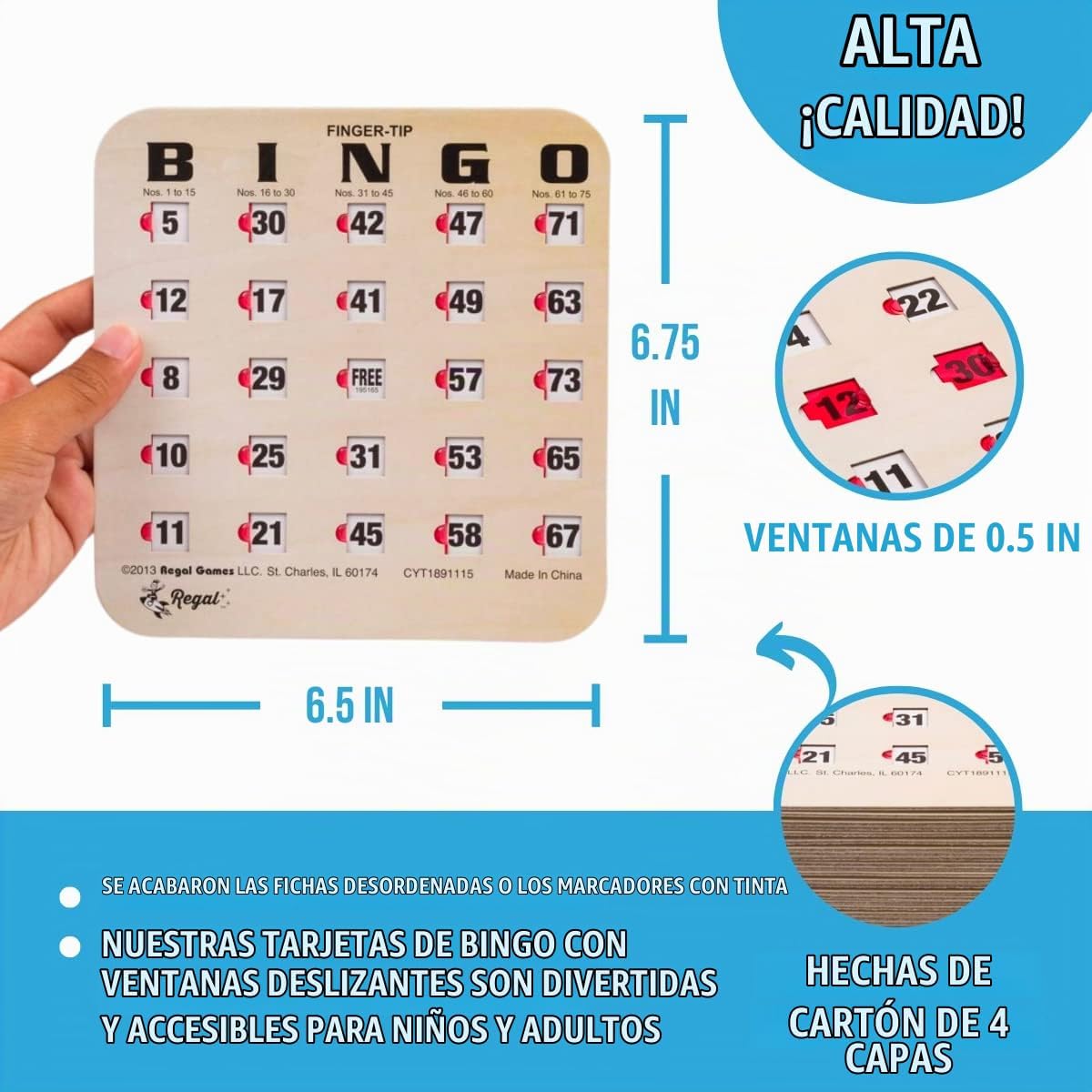 Regal Bingo - Juego de 25 tarjetas de bingo con ventanas deslizante...