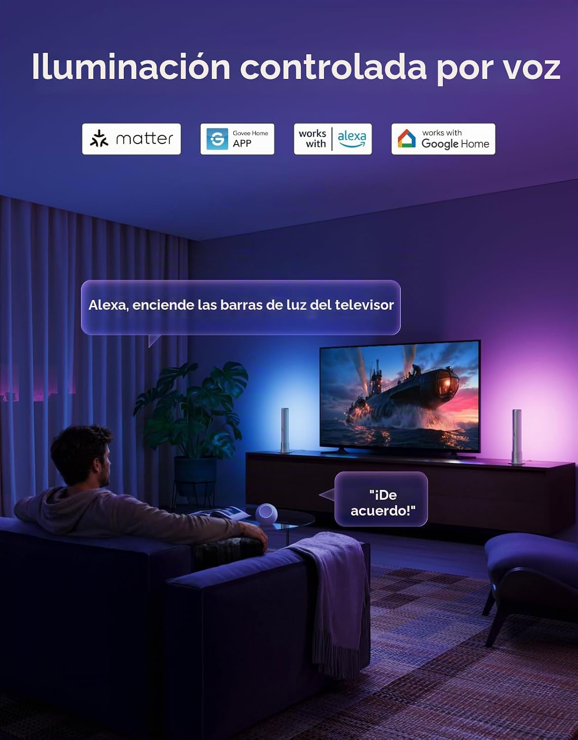 Govee Barra de luz LED inteligente, luces de TV WiFi RGBICWW compat...