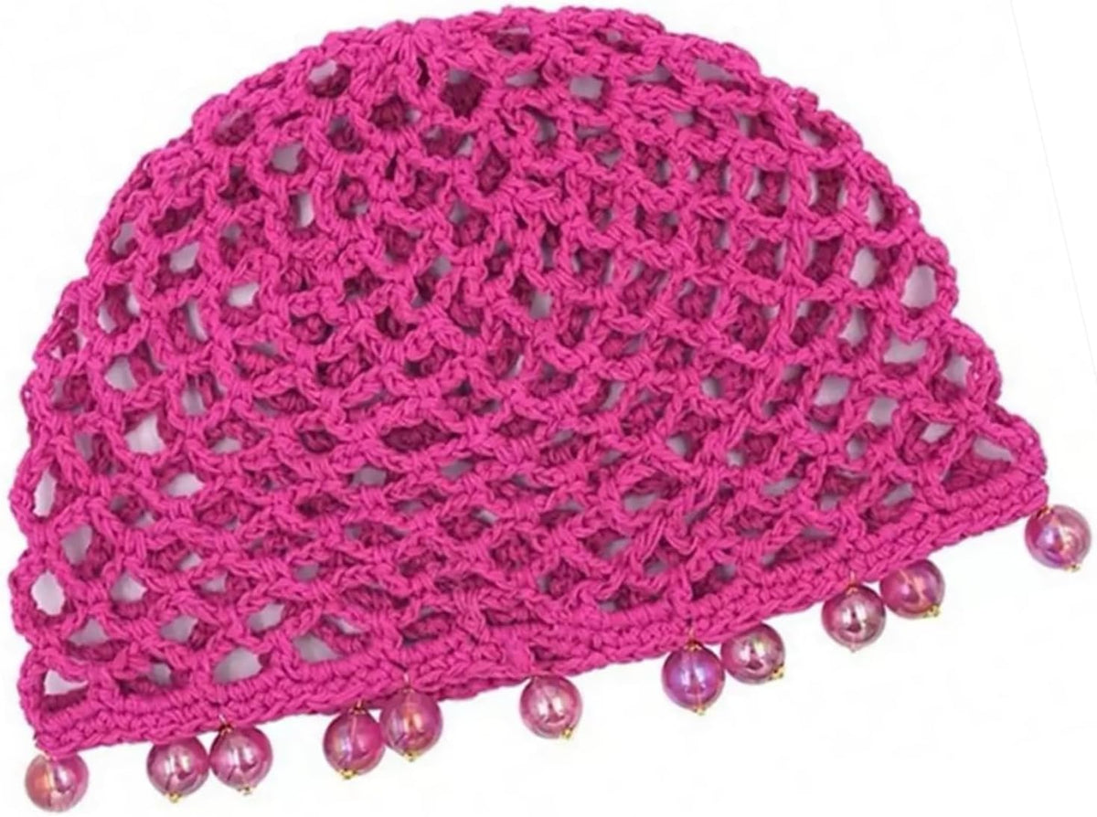 AsggBah 1 gorra de malla de pelo de ganchillo rosa con perlas de pu...