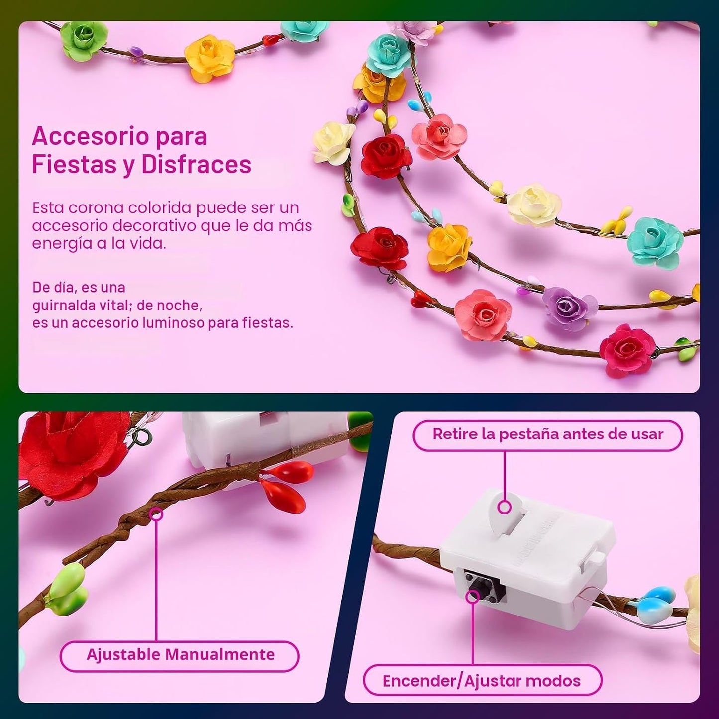 HONLYNE 54 PCS Coronas de Flores LED Diademas, Coronas de Flores Il...