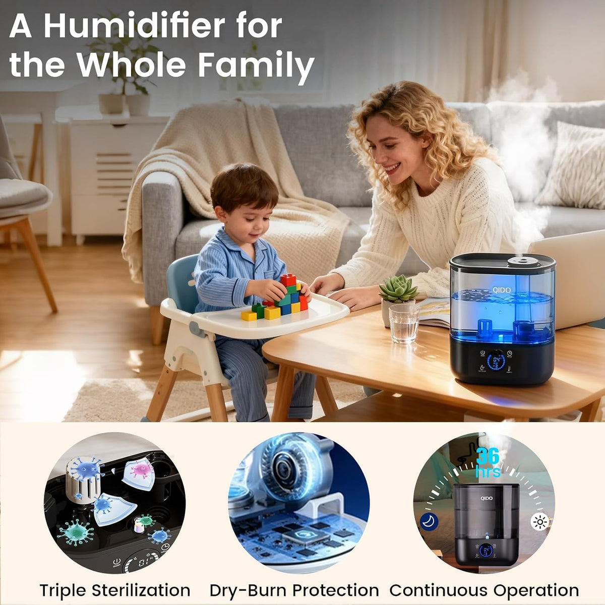 COMHOMA Humidificadores de llenado superior para dormitorio, tanque...