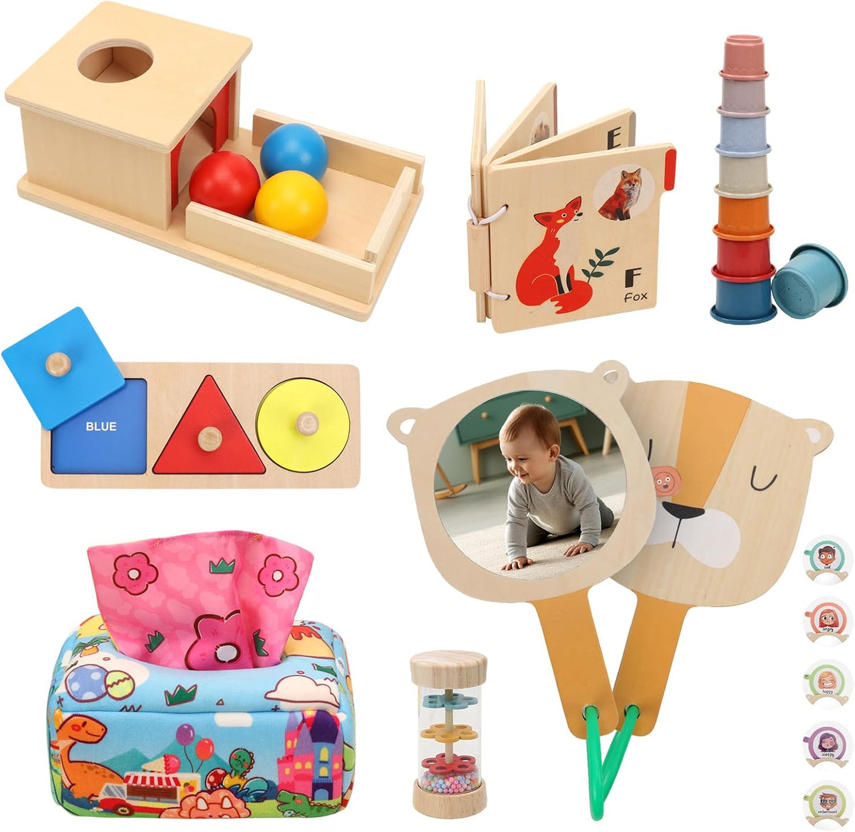 Juguetes Montessori para bebés de 6 a 12 meses, 7 en 1 juguetes edu...