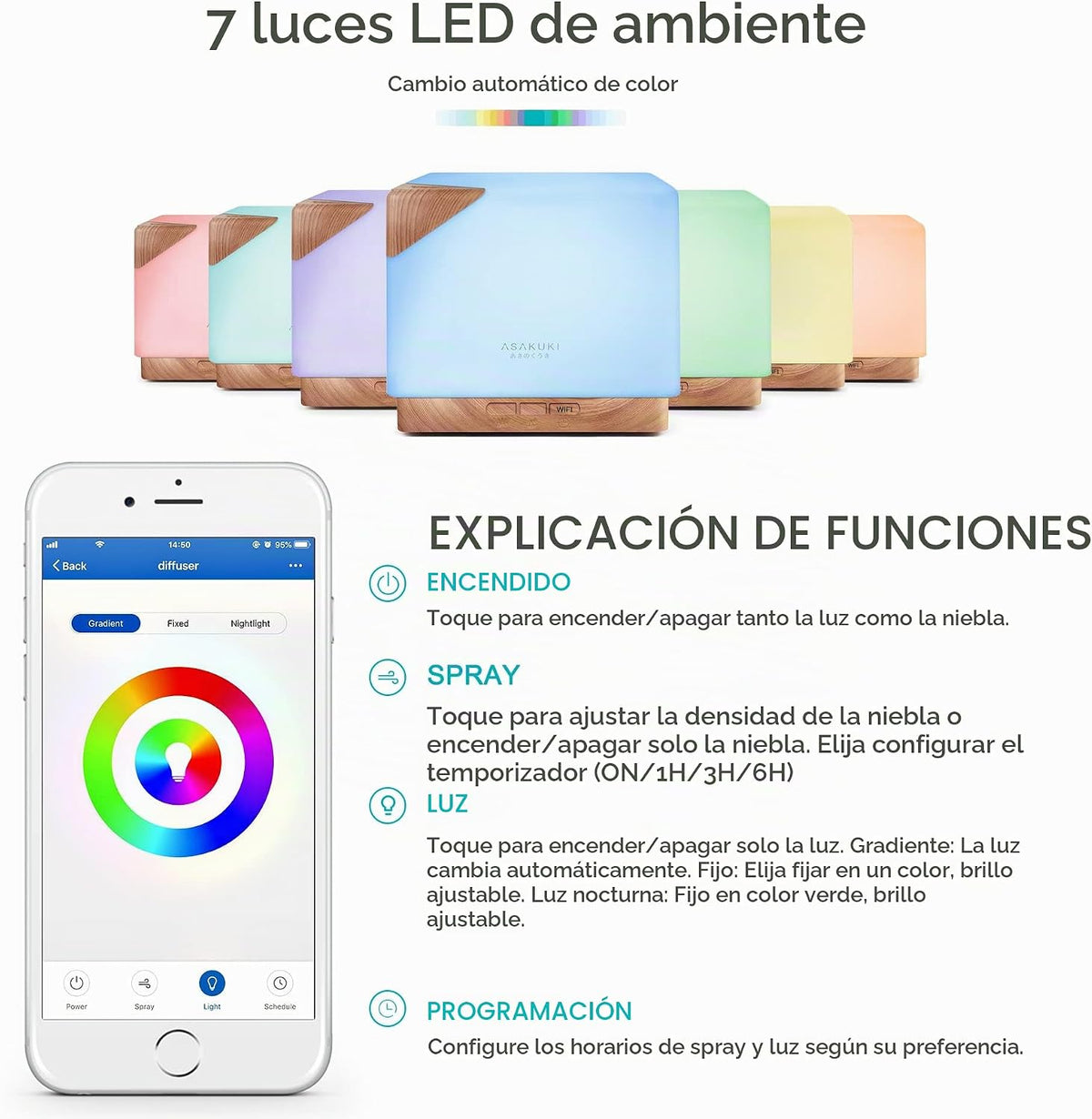 ASAKUKI Difusor de aceite esencial inteligente con aromaterapia y W...