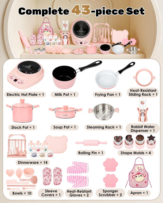 Mini juego de cocina real para adolescentes, kit de 42 platos eléct...