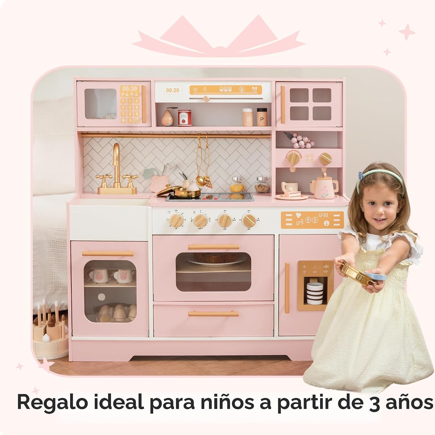 Cocina de Juguete de Madera Rosa para Niños - Electrodomésticos Rea...