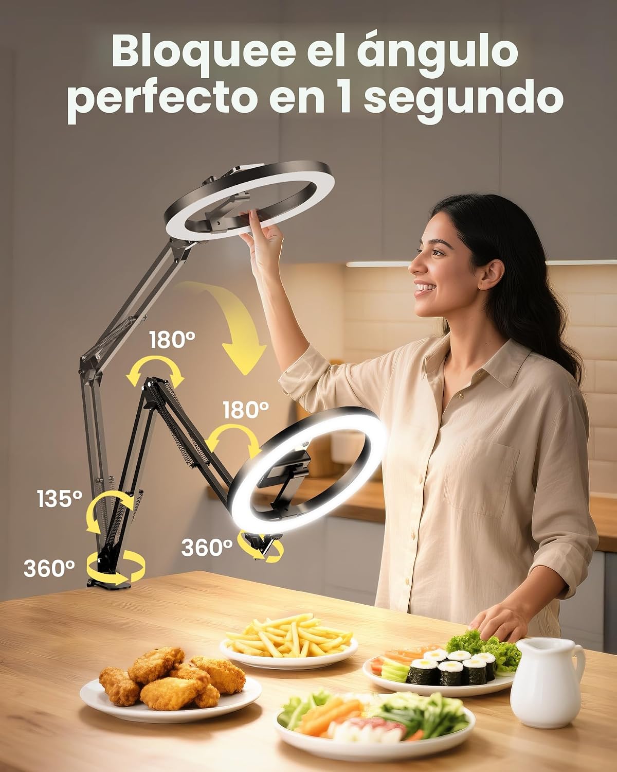 Soporte de Montaje de Teléfono con Cámara Aérea y Anillo de Luz Mej...
