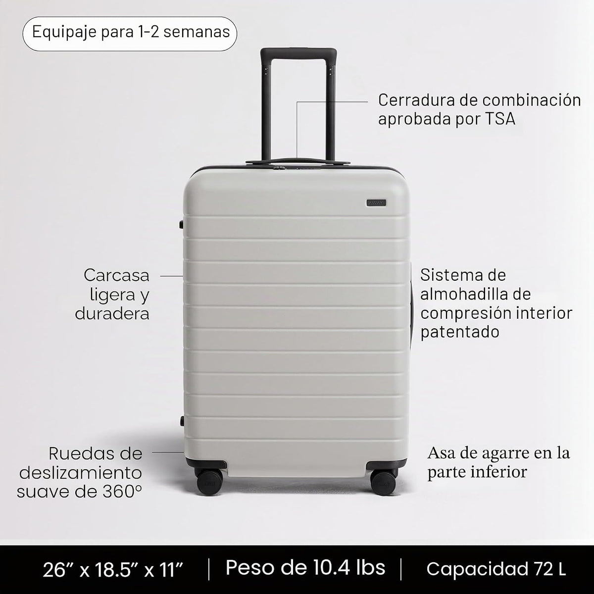 Away Equipaje mediano a cuadros, maleta giratoria rígida ligera de...