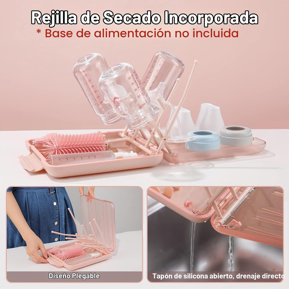 Juego de limpiador de biberones 6 en 1 con rejilla para secar, cepi...