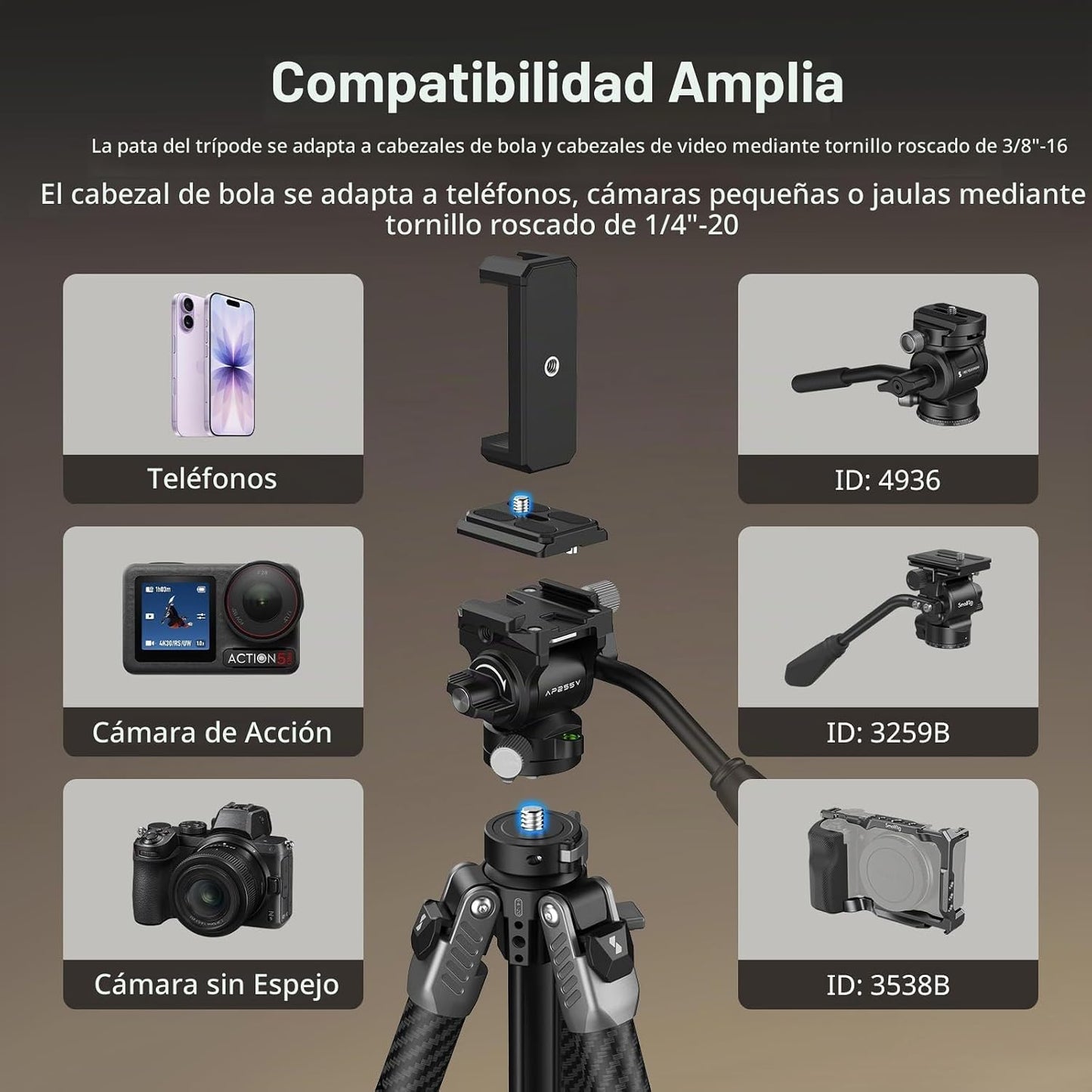 SmallRig Trípode de viaje portátil de 63 pulgadas para iPhone y cám...