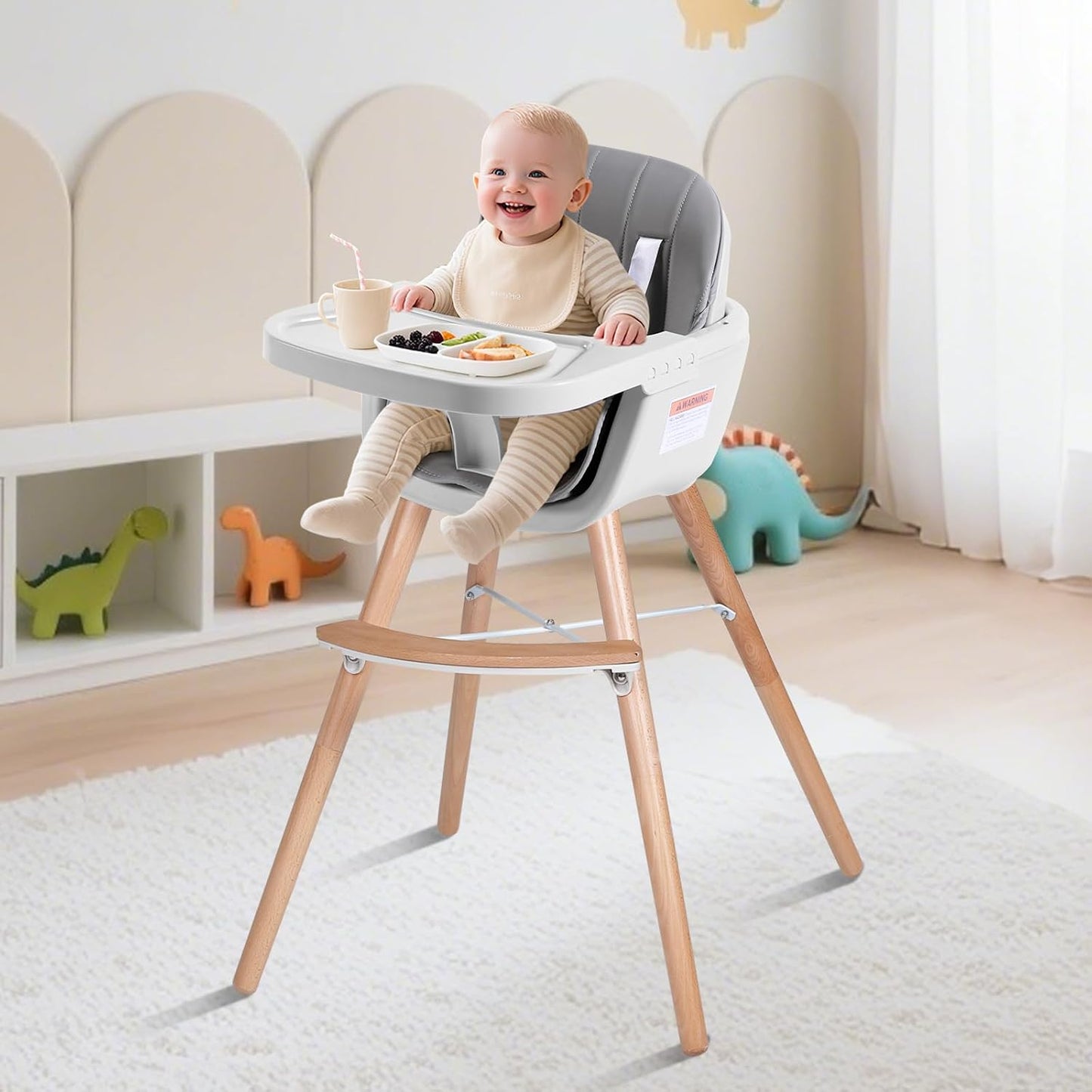 Sillas altas para bebés y niños pequeños, silla alta de madera conv...