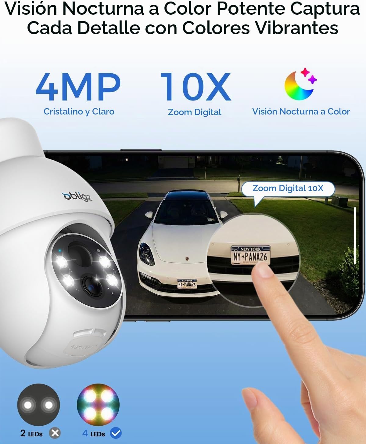 obligz Cámaras de 4MP para seguridad en el hogar, almacenamiento lo...