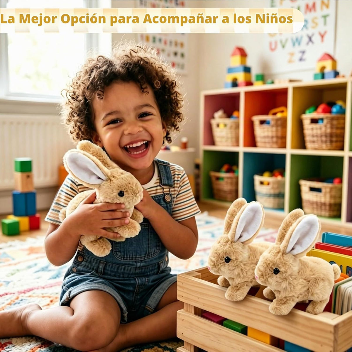 Hunfur Juguete realista de conejo que se mueve, juguete de conejo c...