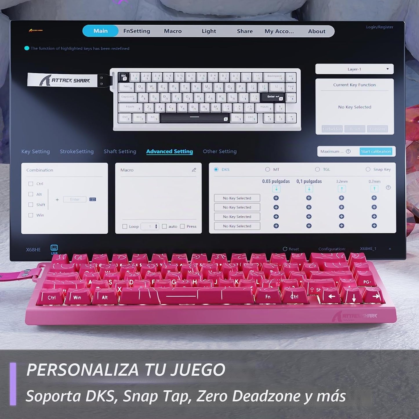 ATTACK SHARK X68 HE 8000Hz Teclado Rapid Trigger, 0.01mm de Precisi...