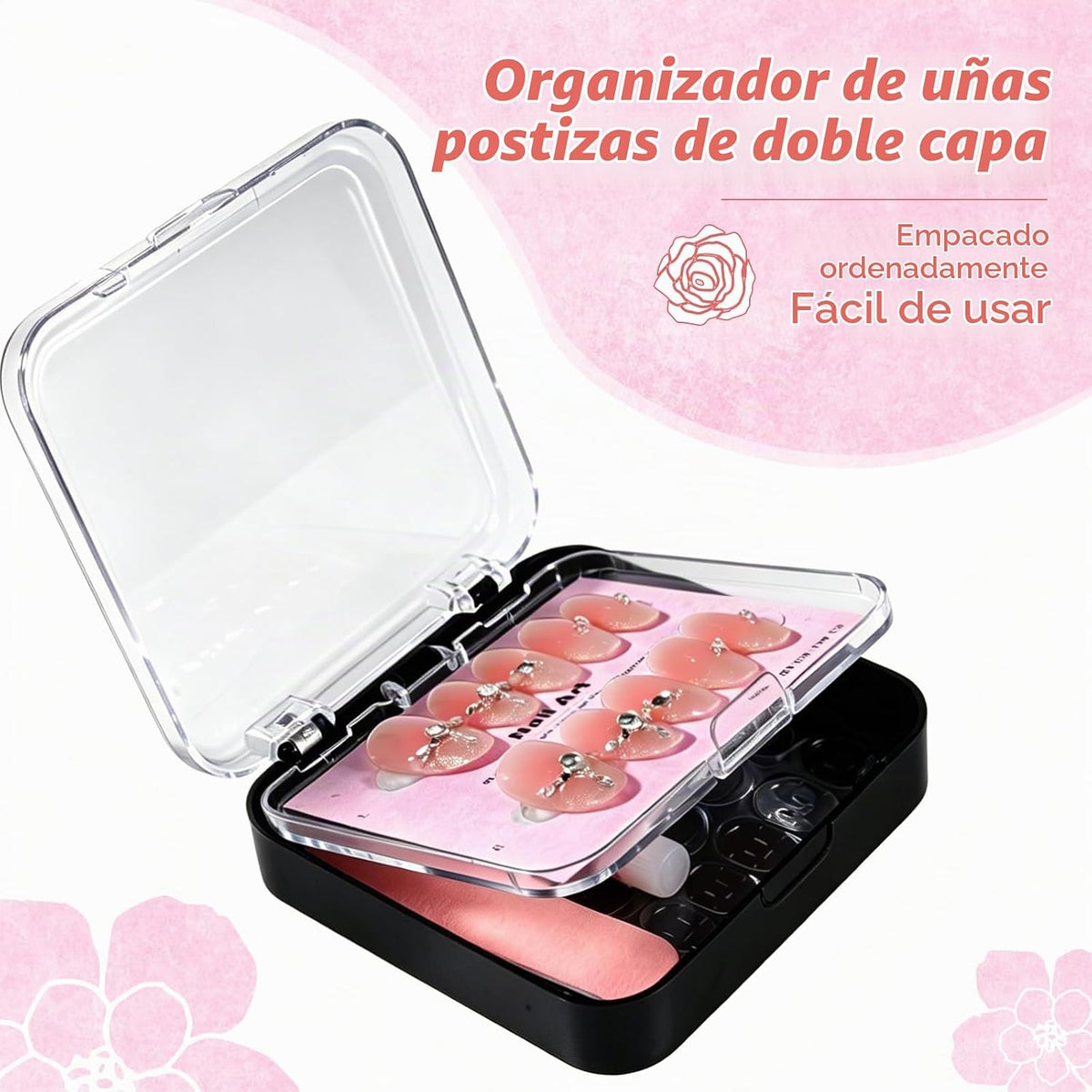 Juego de caja de embalaje de uñas a presión de 12 piezas (negro, 12...