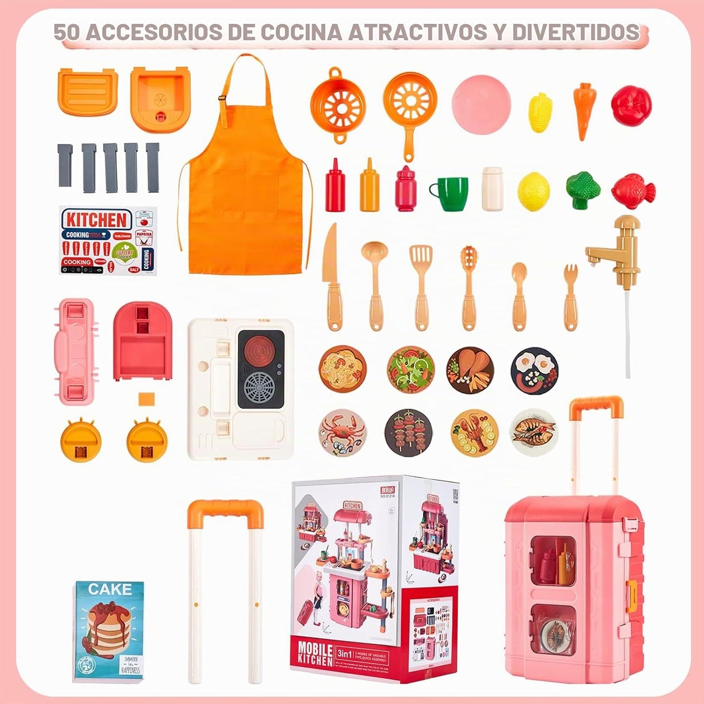 Cocina de juego 3 en 1 para niños y niños pequeños, juego de cocina...