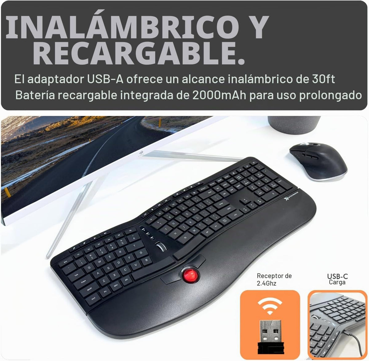 X9 Performance Teclado Inalámbrico Ergonómico con Trackball - Recar...
