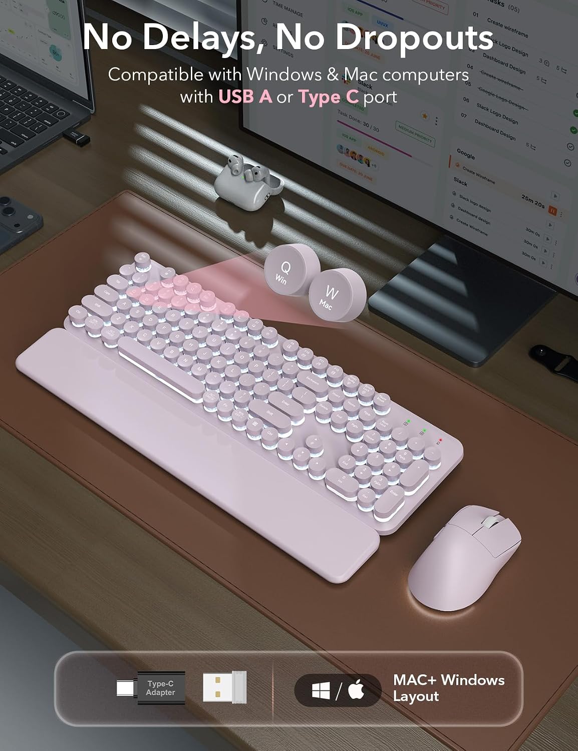 Teclado inalámbrico y mouse retroiluminados \u2013 Teclado de máqui...