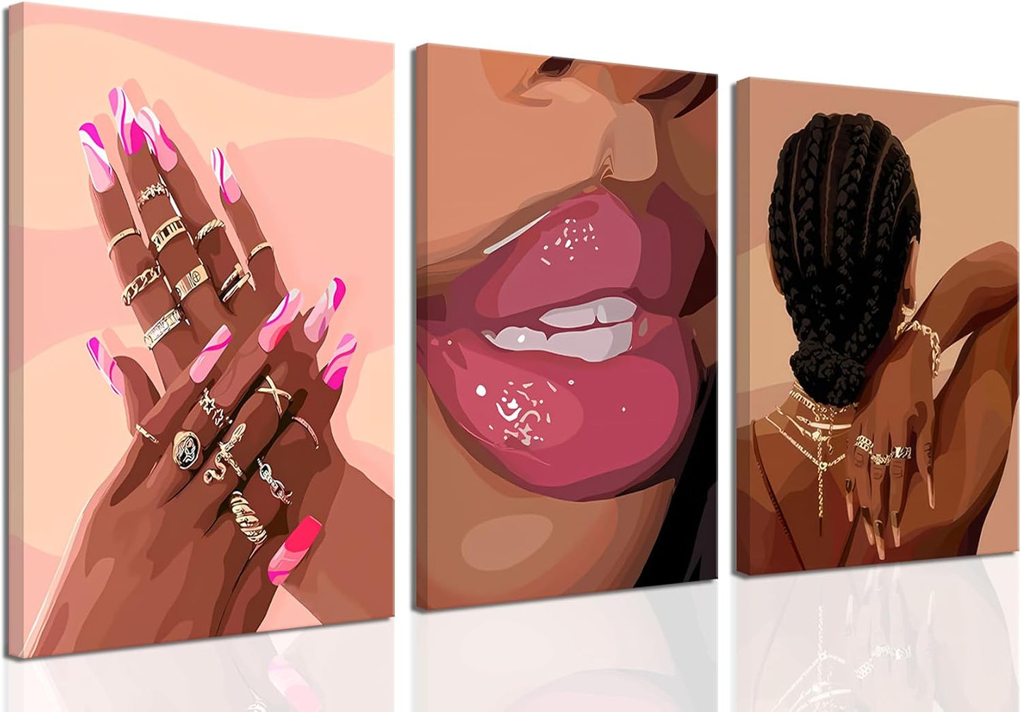 Juego de Arte de Pared Niña Negra Rosa 3 Piezas Arte de Pared Afric...