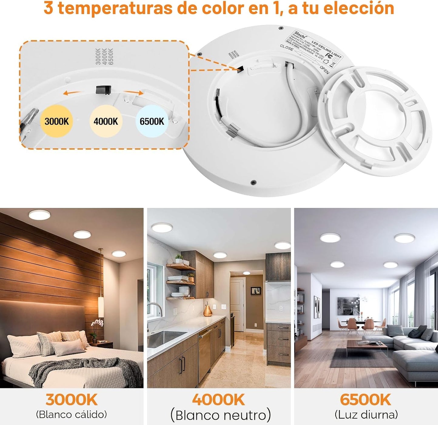 Paquete de 8 luminarias LED de techo empotradas, 3000K-4000K-6500K...