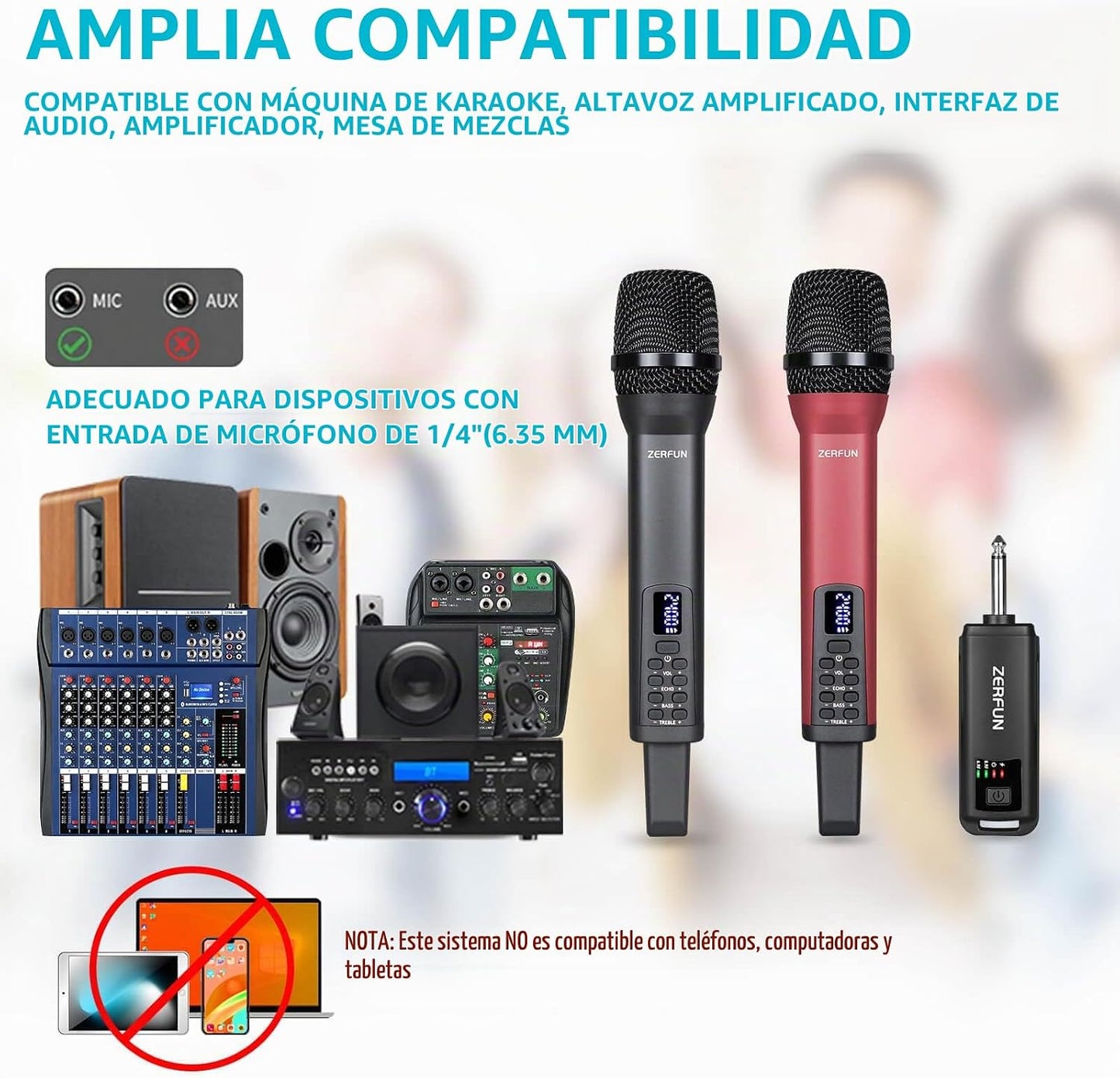 ZERFUN - Micrófonos inalámbricos recargables duales, sistema de mic...