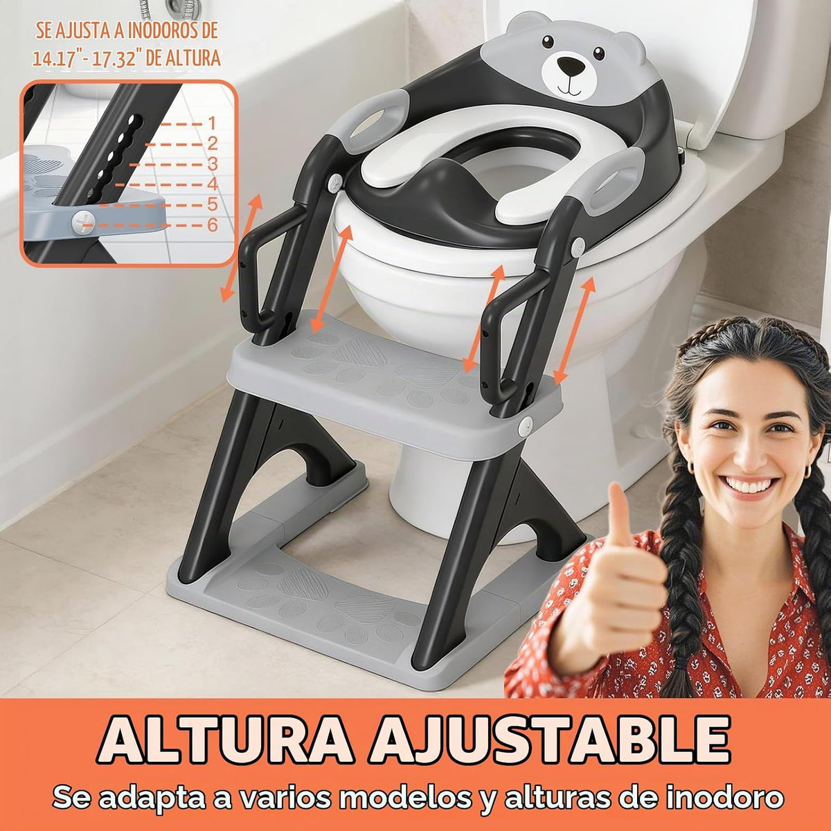 Reposabrazos de seguridad mejorados para asiento de inodoro 2 en 1...