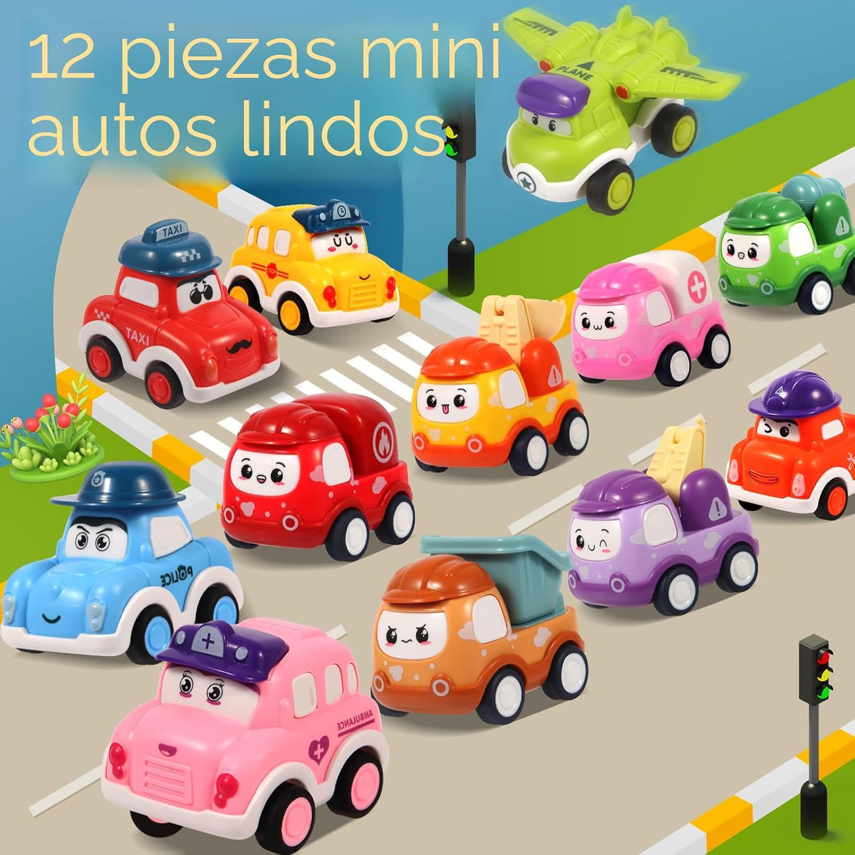 12 piezas de juguetes de coches de tracción para niños de 1 2 3 año...