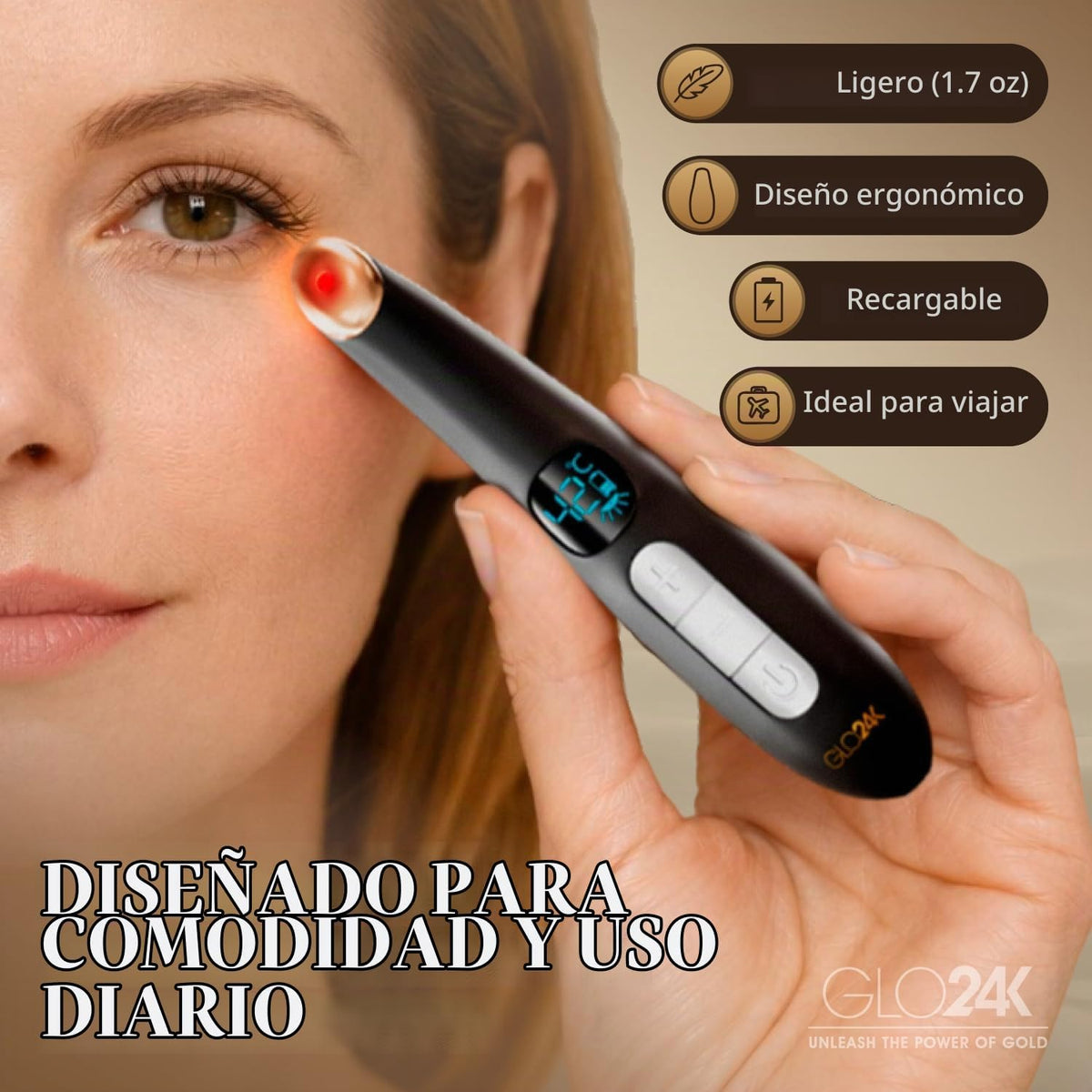 GLO24K Varita masajeadora de ojos calentada con vibración para el c...