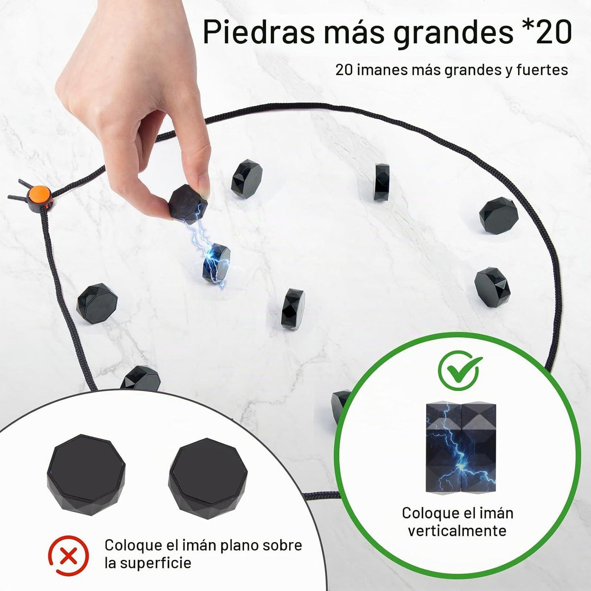 Juego de ajedrez magnético con 20 piedras y cuerdas de tamaño compl...