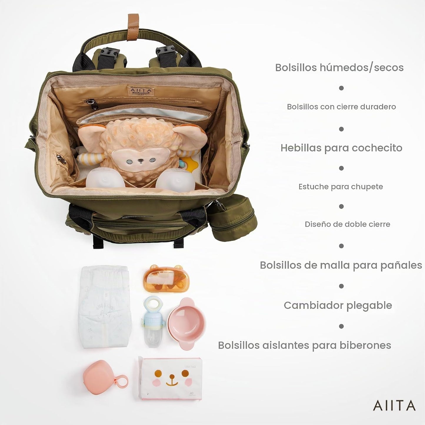 AIITA Mochila Bolsa de Pañales, Bolsa de Pañales Multifunción con A...