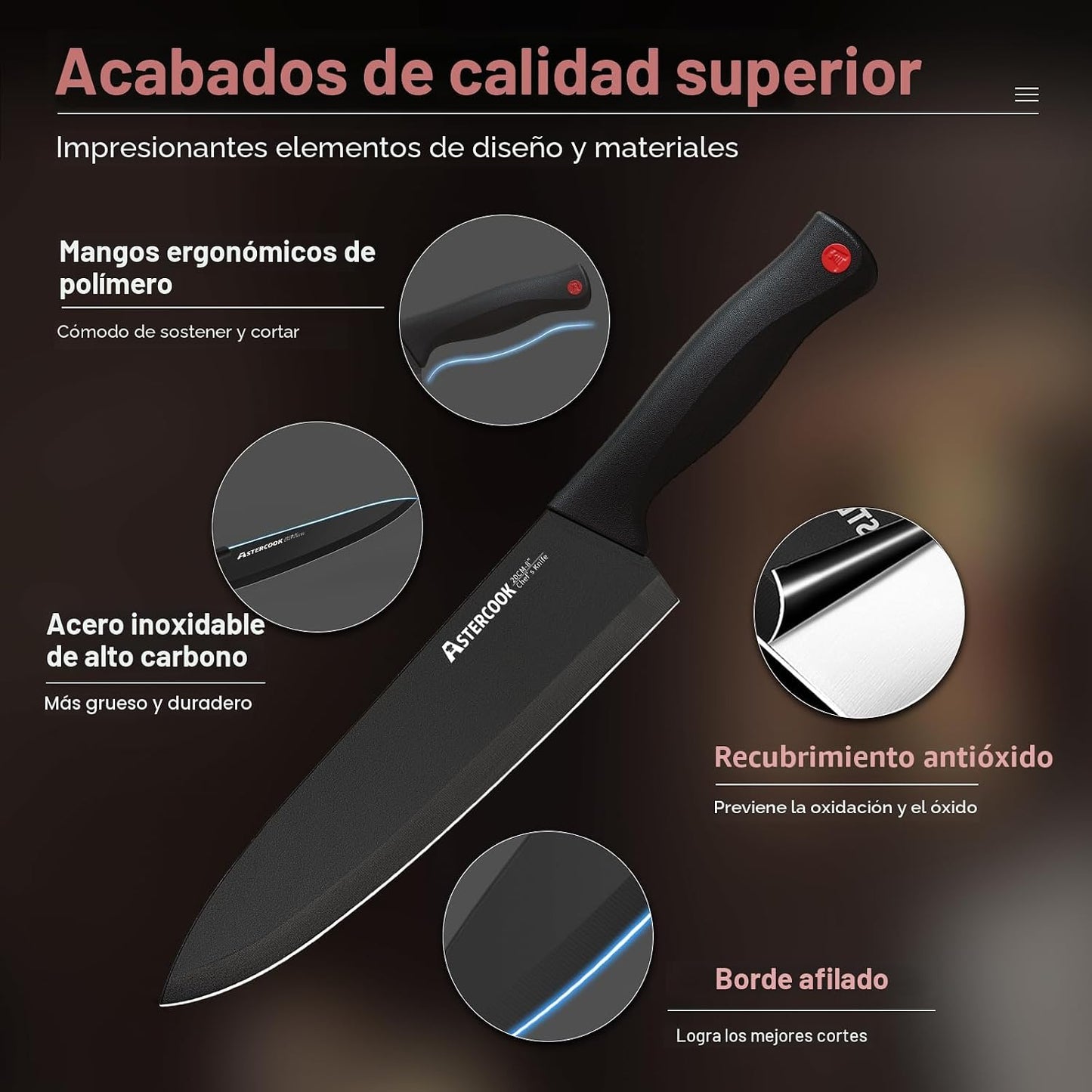 Astercook - Juego de cuchillos de 15 piezas para cocina con bloque,...