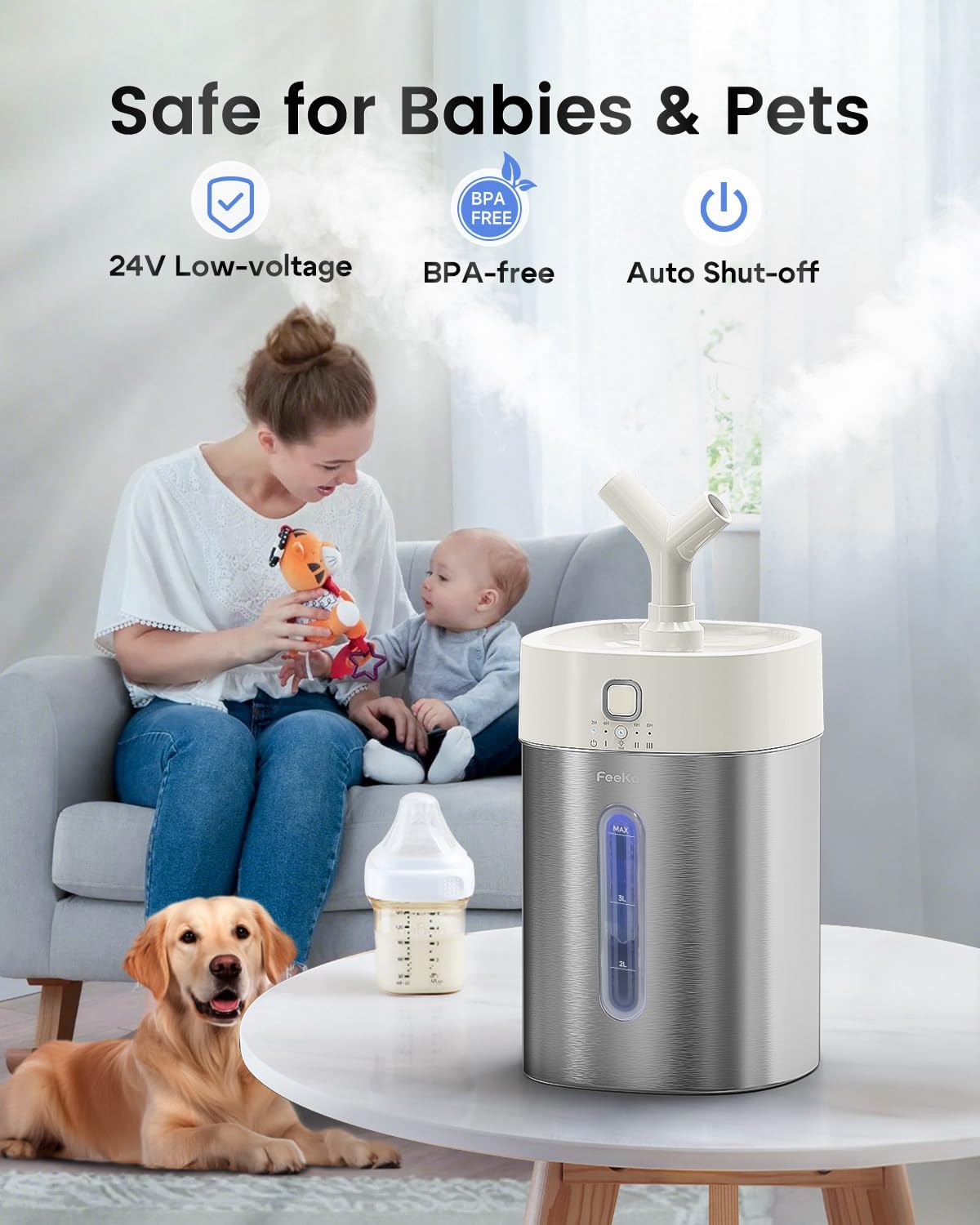 Feekaa Humidificador de Acero Inoxidable, Humidificador de Niebla F...