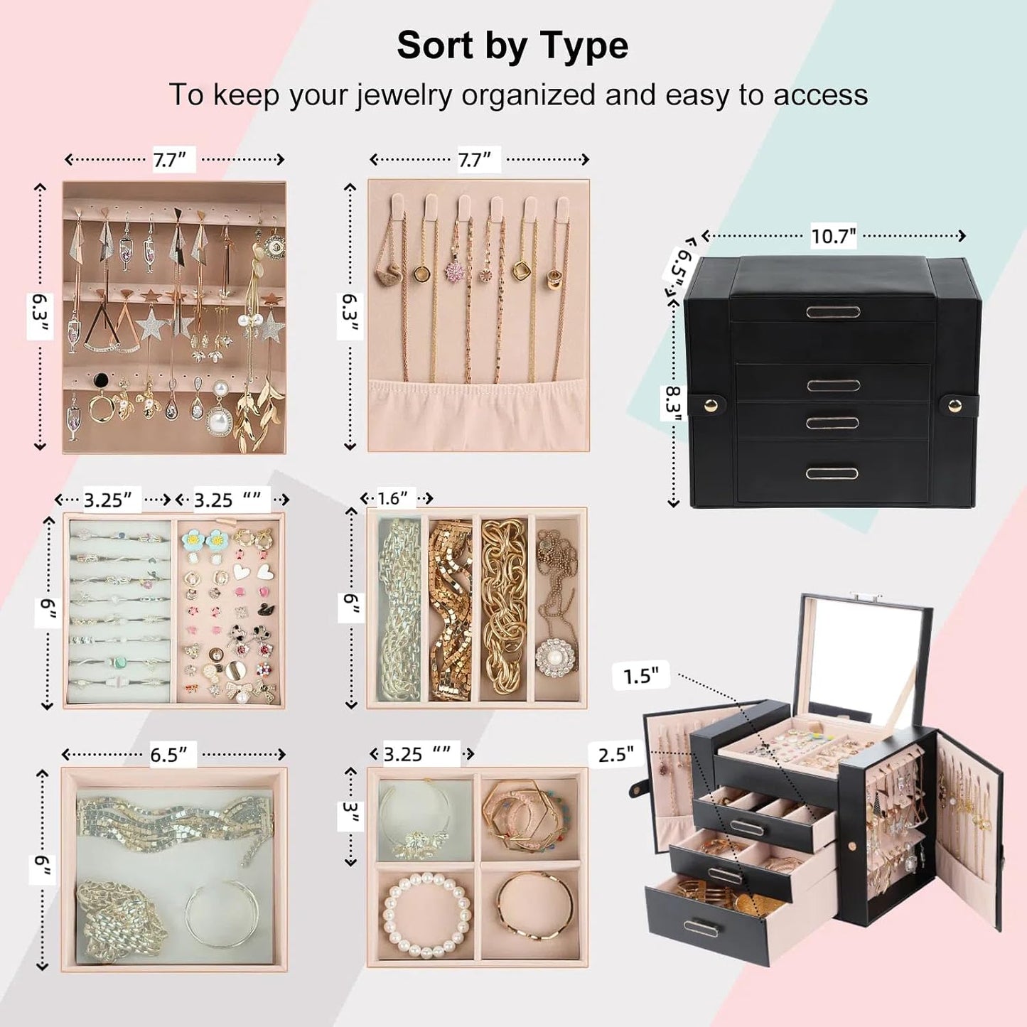 ASINGYER Cajas de Joyería para Mujeres, Organizador de Joyería de 4...