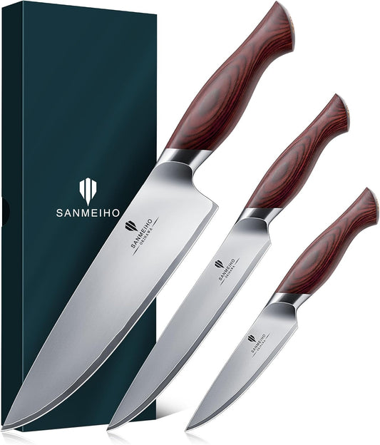 SANMEIHO Juego de cuchillos japoneses 3 piezas, acero inoxidable 10...