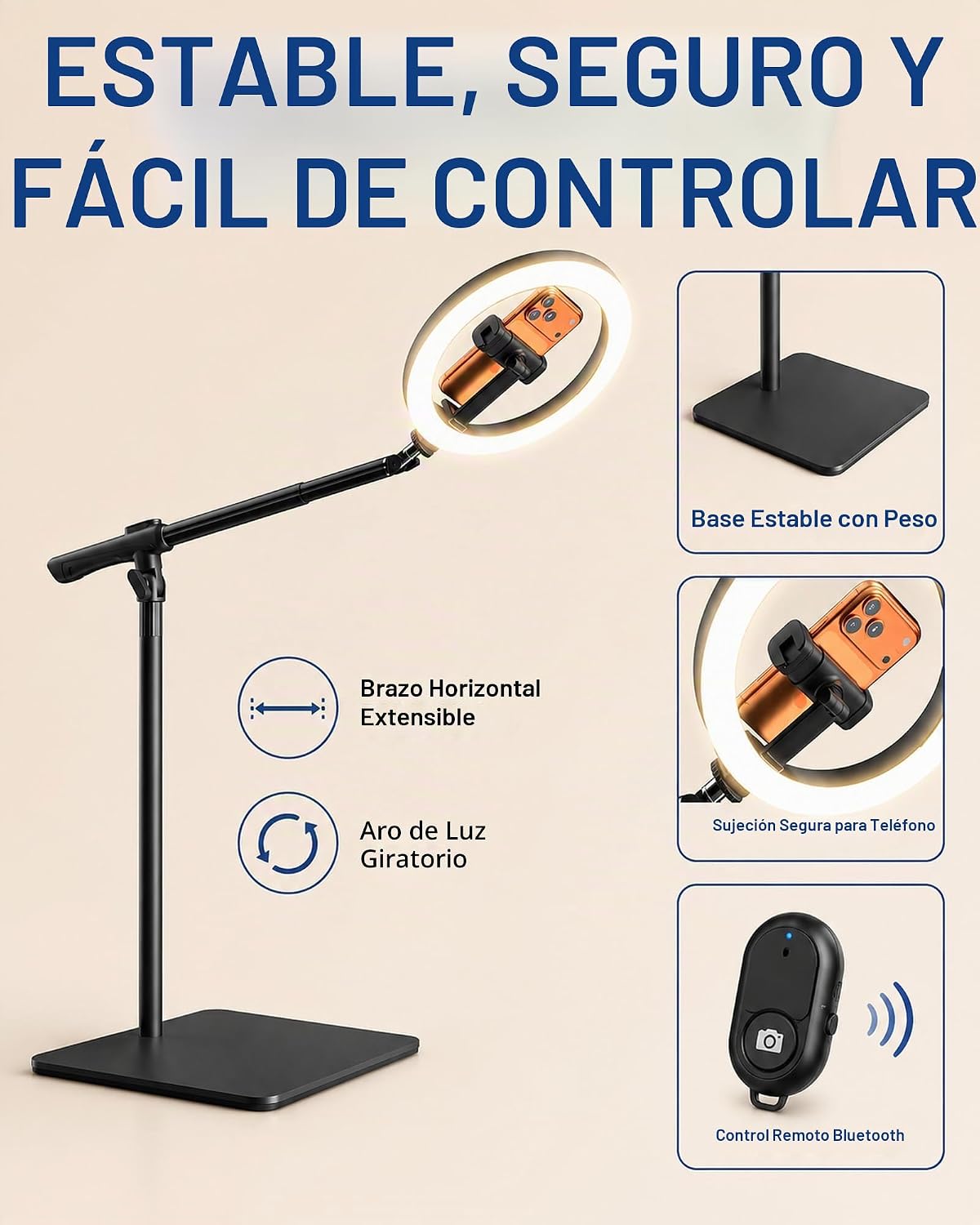 Anillo de luz con soporte para escritorio, soporte de teléfono supe...