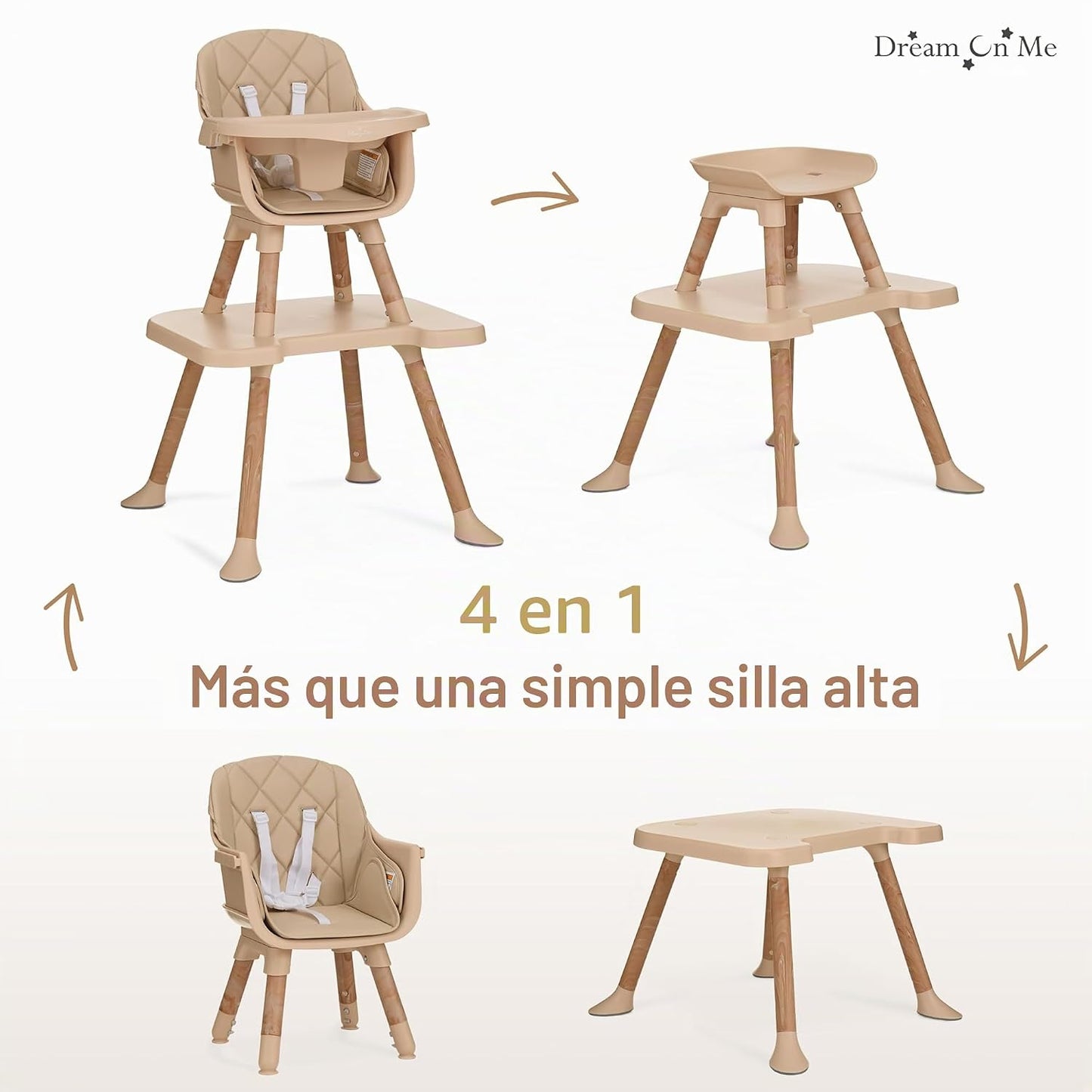 Dream On Me Luna - Silla alta convertible 4 en 1 para bebé en beige...