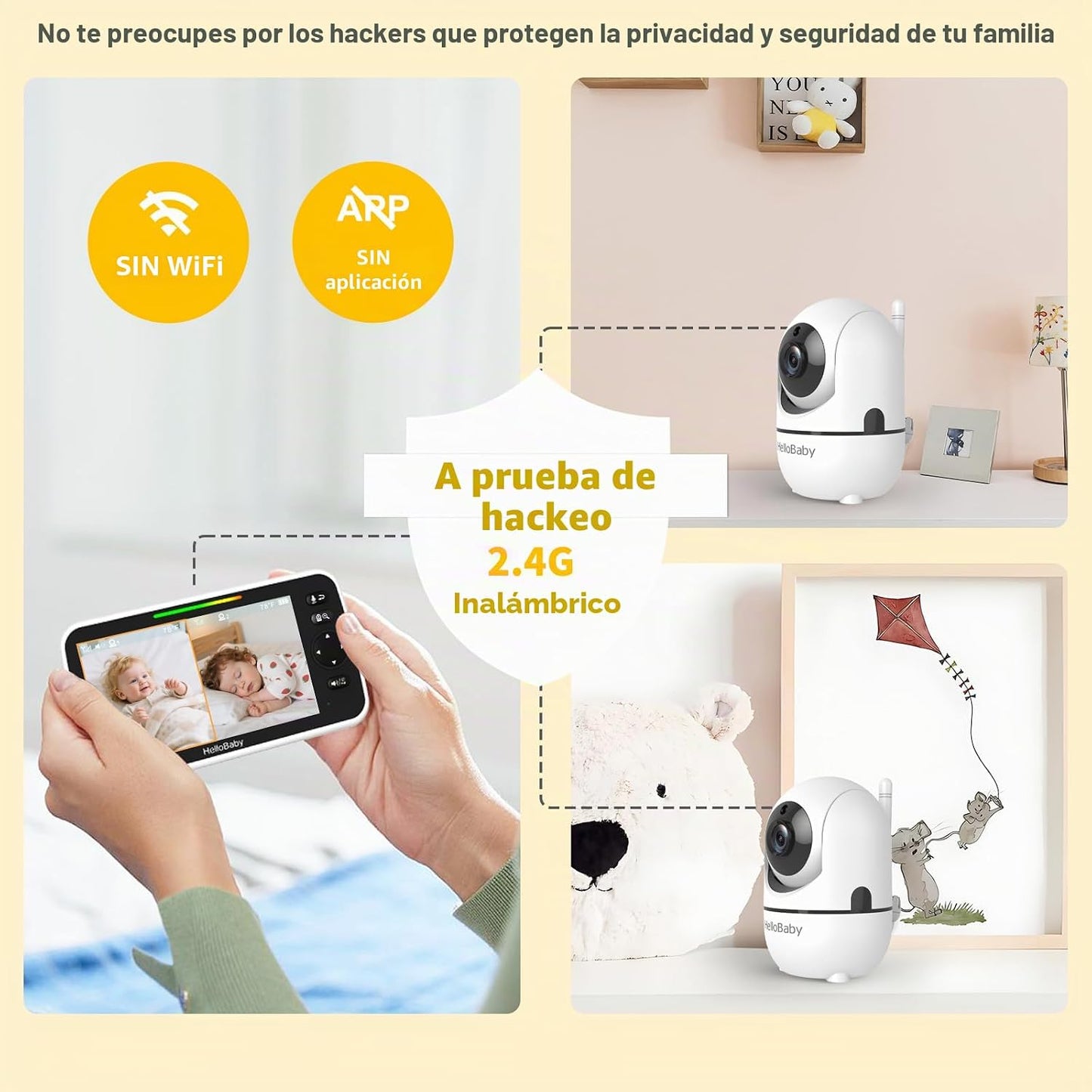 HelloBaby - Monitor de bebé con pantalla dividida de 6 pulgadas, si...