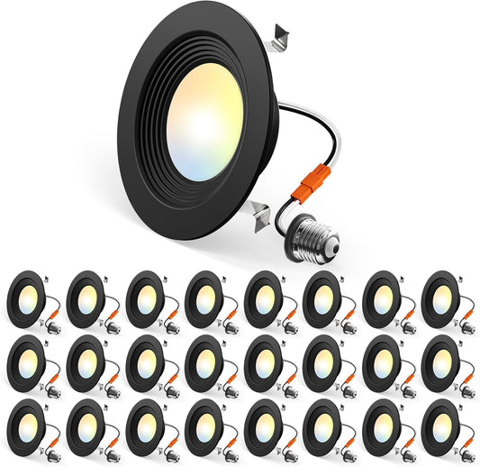 Amico Paquete de 24 luces LED empotrables 5CCT de 4 pulgadas, regul...