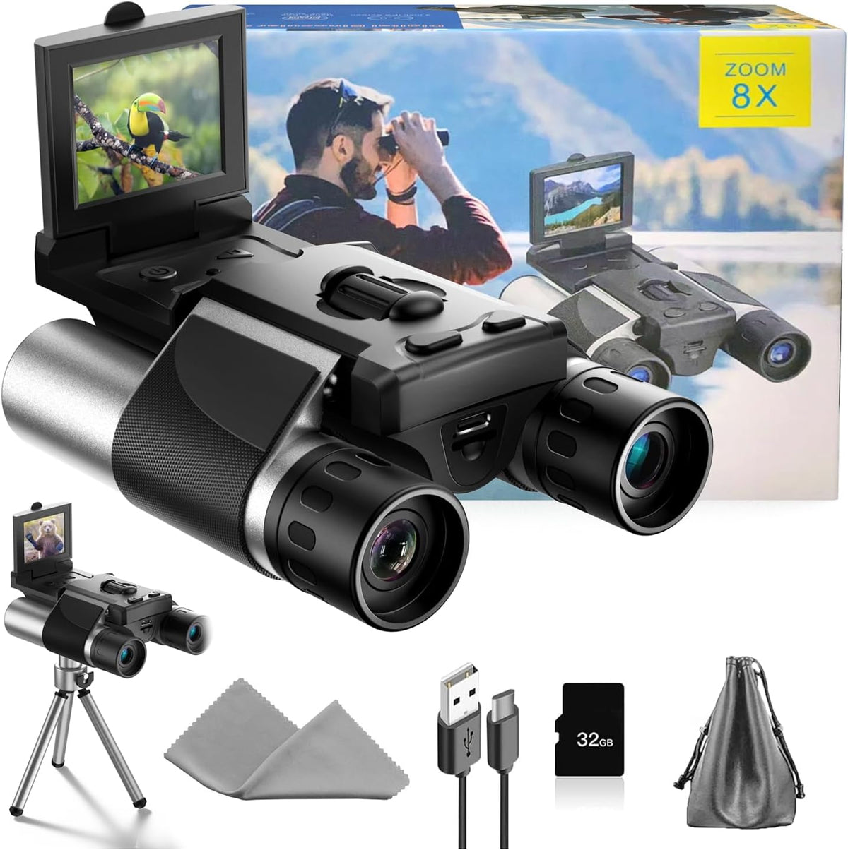 Binoculares digitales con cámara, zoom digital 8X, pantalla LCD de...